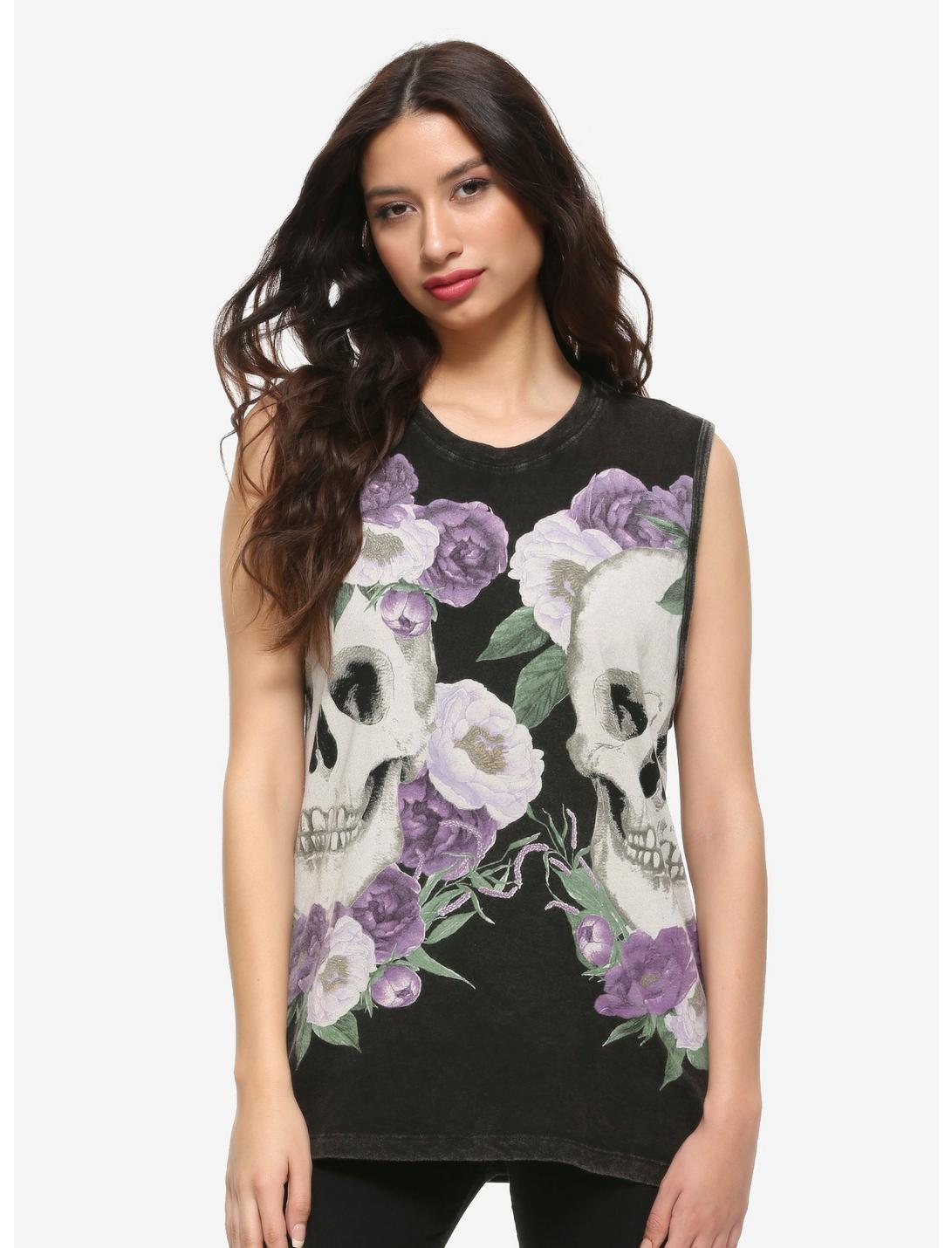 Double Skulls & Floral Girls Muscle Top, MULTI, hi-res