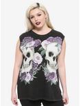 Double Skulls & Floral Girls Muscle Top Plus Size, MULTI, hi-res