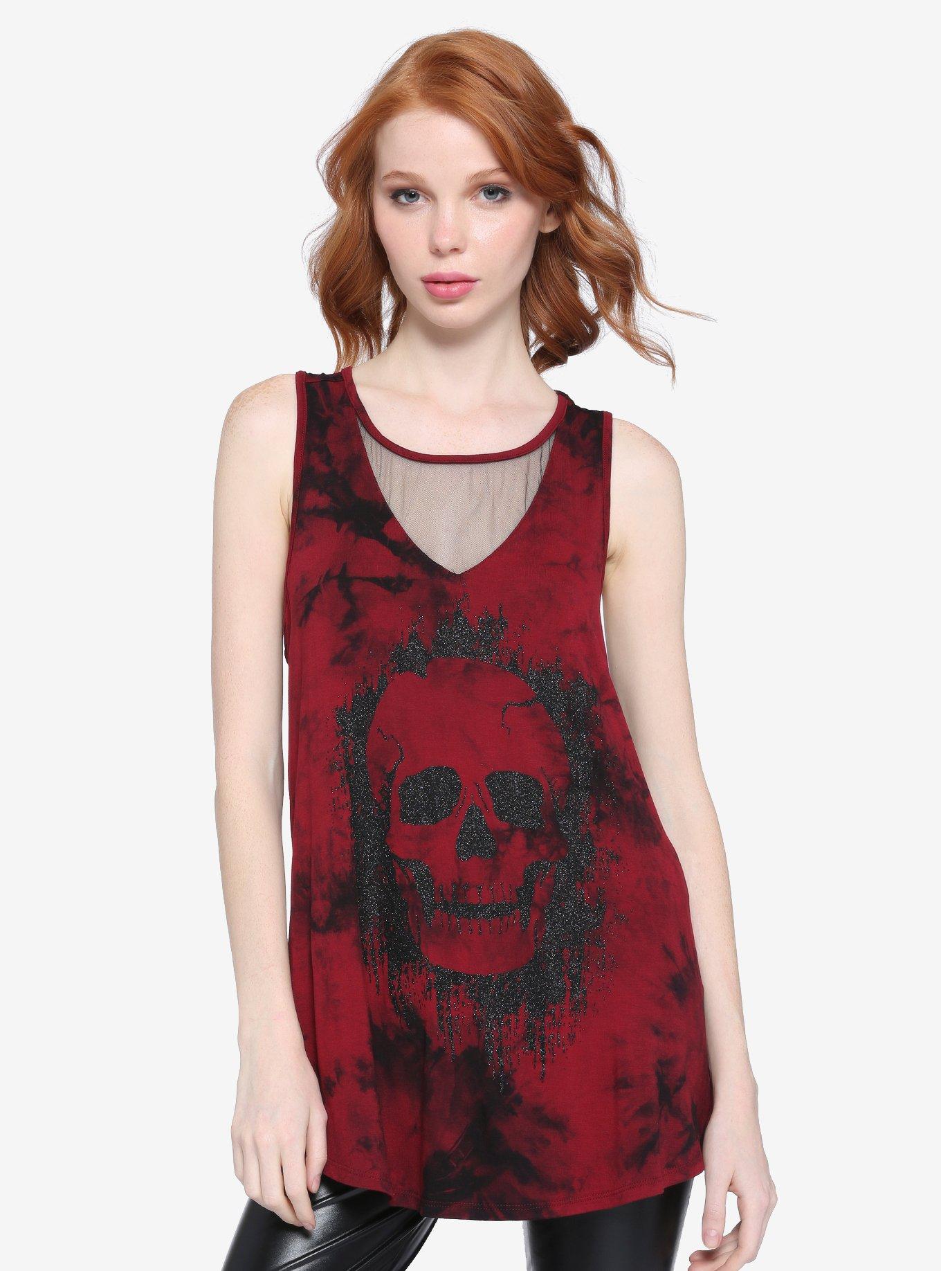 Glitter Skull & Mesh Tie-Dye Girls Tank Top | Hot Topic