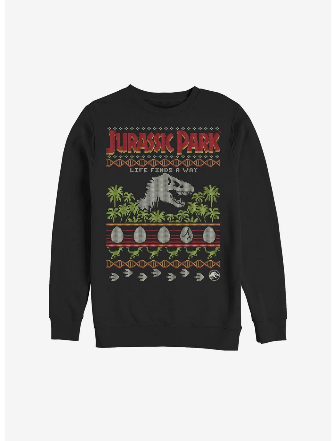 Jurassic Park Cross Stitch Christmas Pattern Sweatshirt, BLACK, hi-res