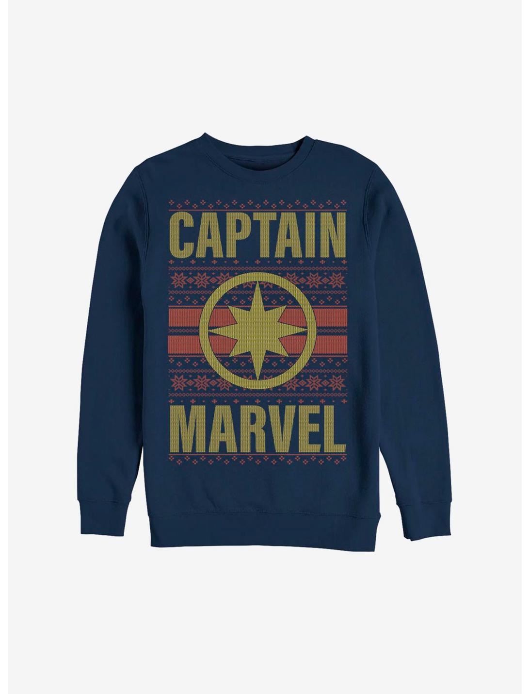 Marvel Captain Marvel Christmas Pattern Sweatshirt, NAVY, hi-res