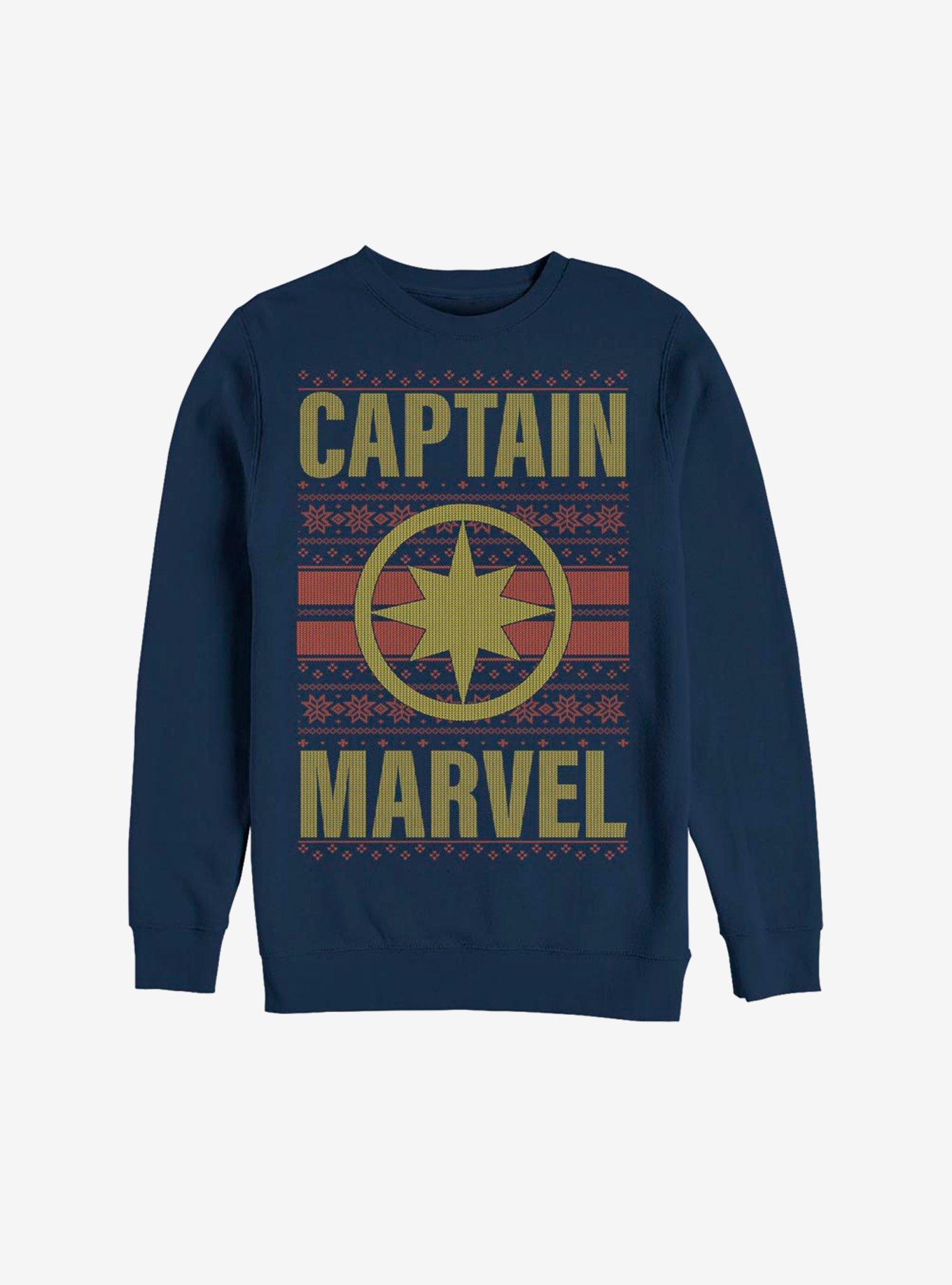 Marvel Captain Marvel Christmas Pattern Sweatshirt, NAVY, hi-res