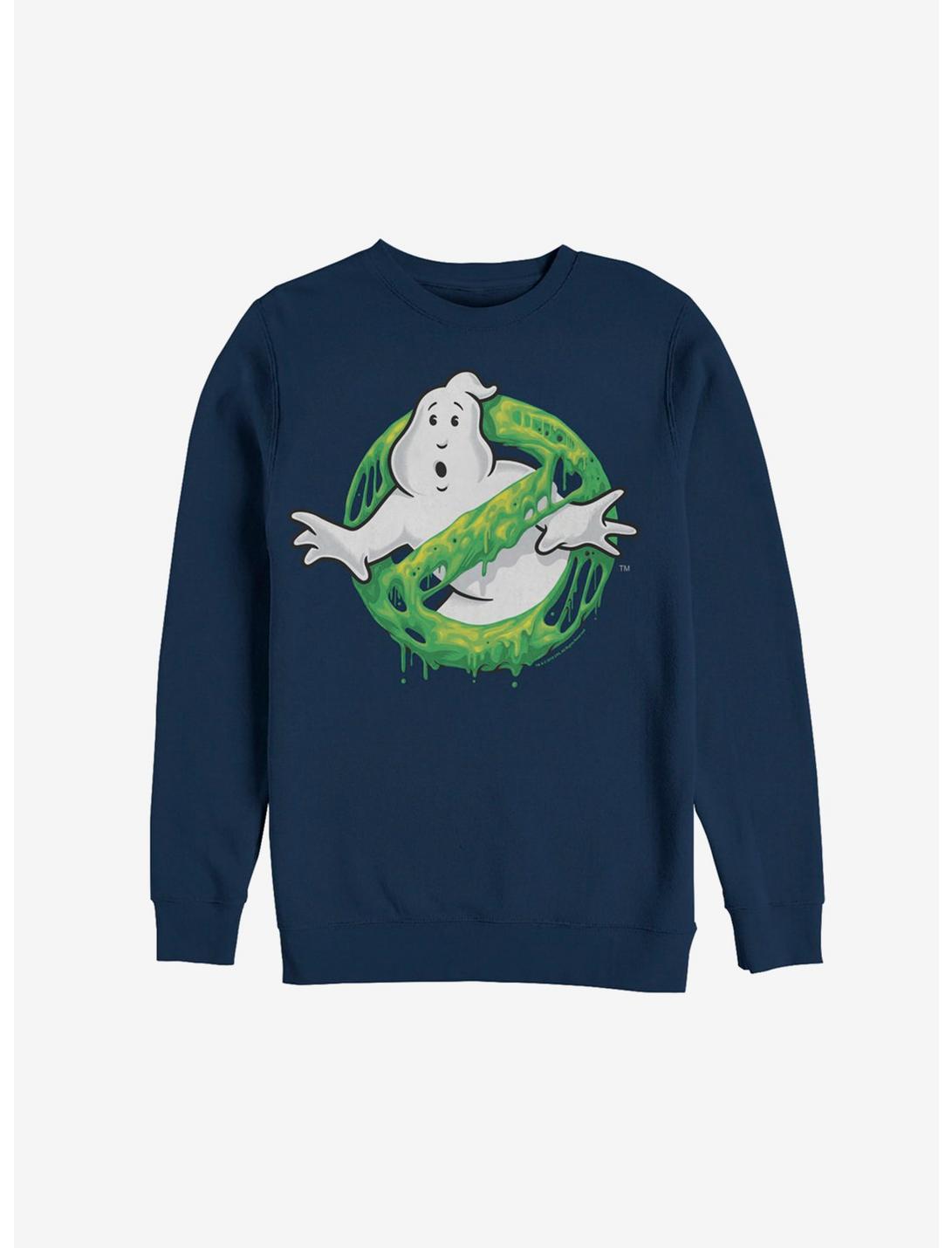 Ghostbusters Ghost Logo Green Slime Sweatshirt, NAVY, hi-res