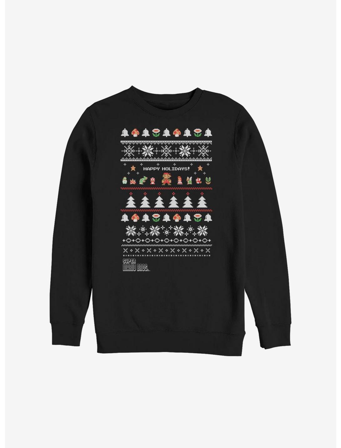 Plus Size Nintendo Super Mario Christmas Pattern Sweatshirt, BLACK, hi-res
