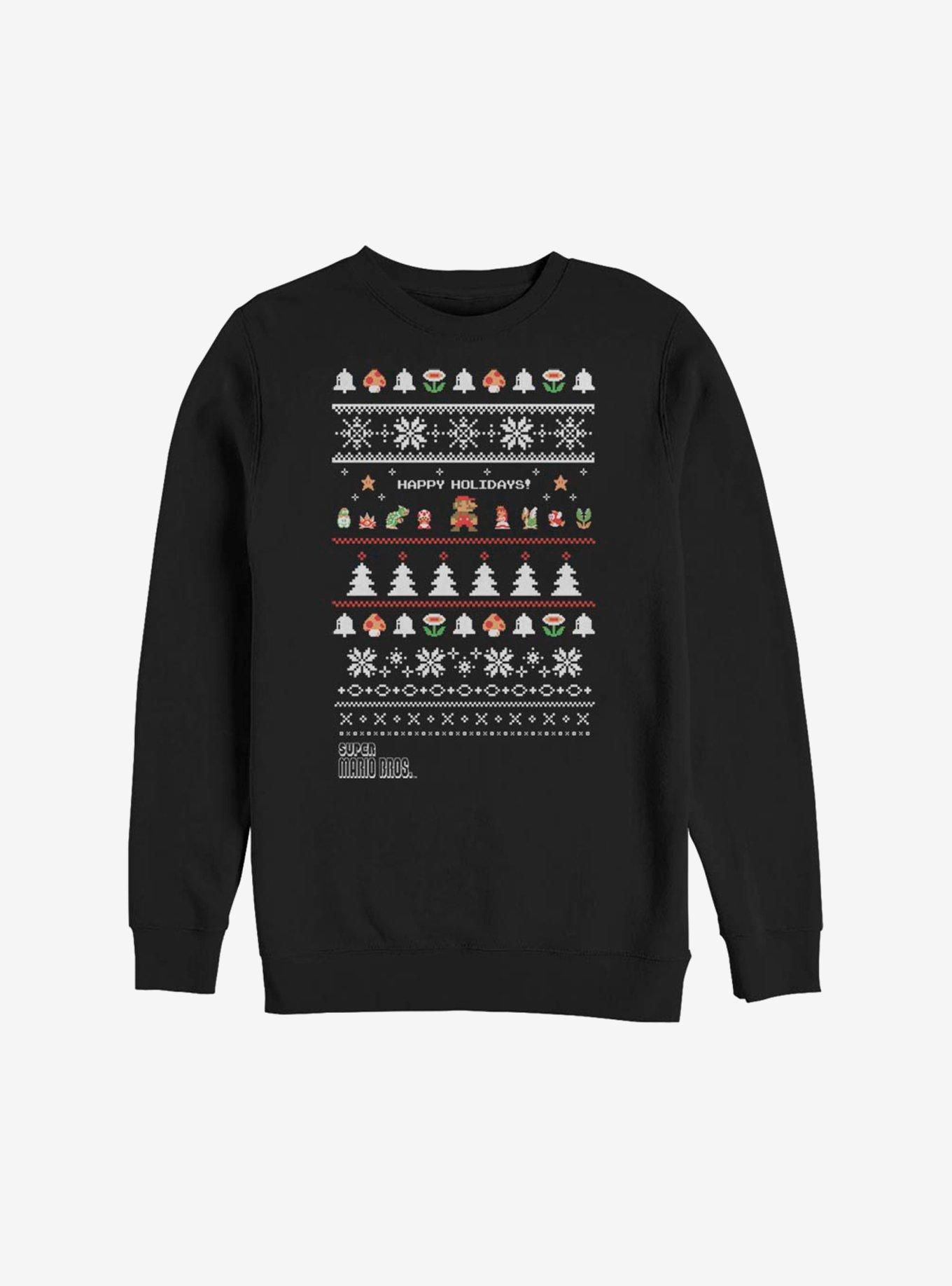 Nintendo Super Mario Christmas Pattern Sweatshirt, BLACK, hi-res