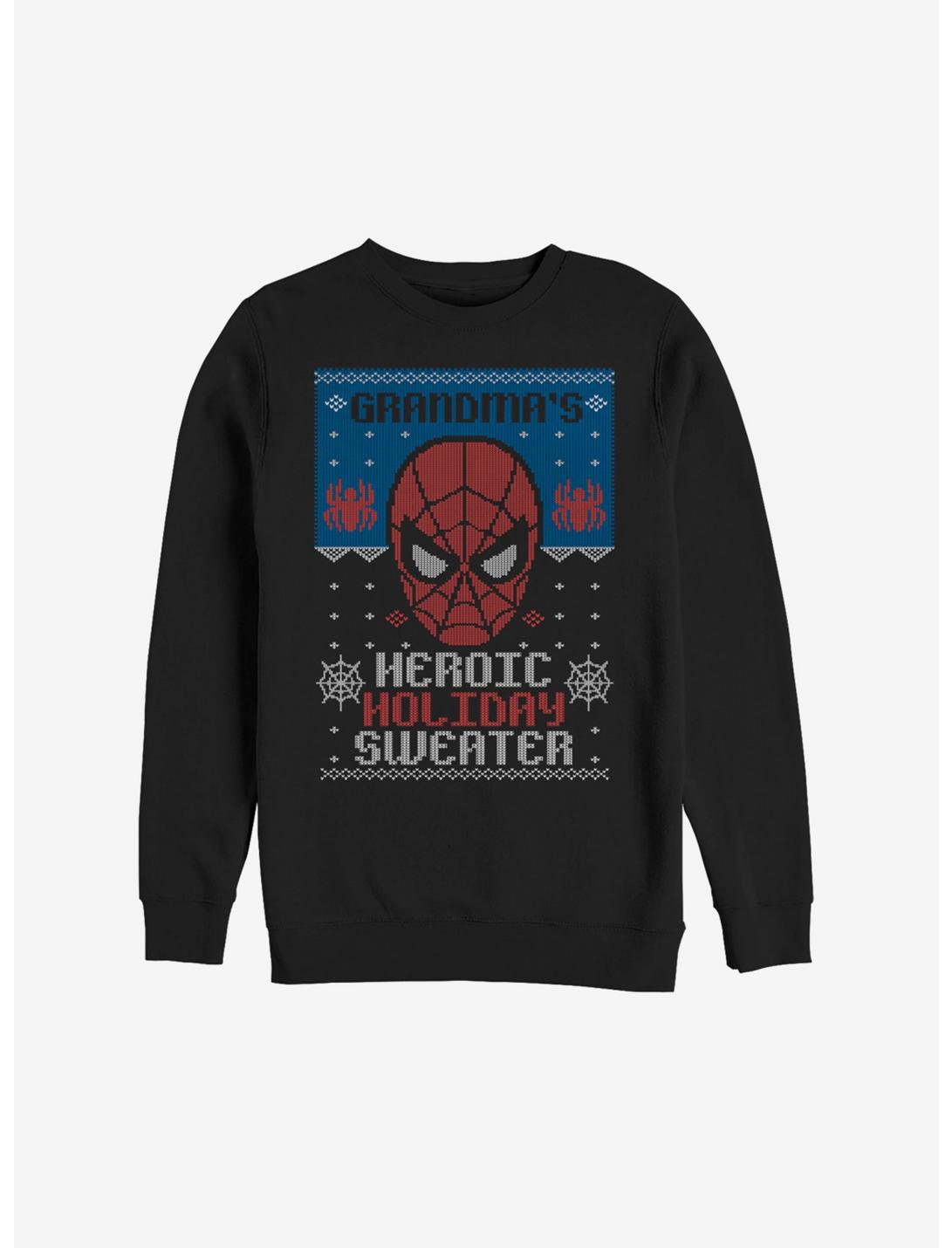 Plus Size Marvel Spider-Man Grandma's Heroic Holiday Sweater Sweatshirt, BLACK, hi-res