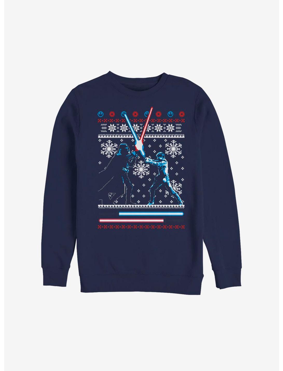 Star Wars Light Saber Duel Christmas Pattern Sweatshirt, NAVY, hi-res