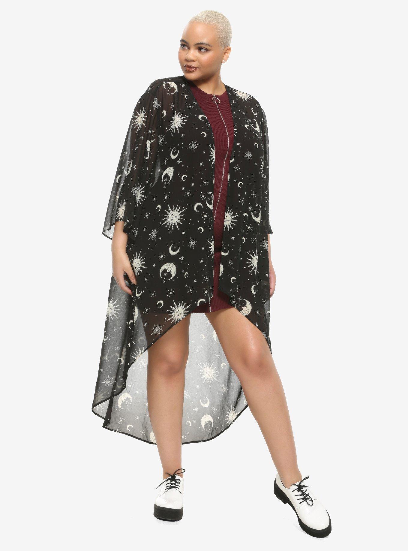 Celestial Hi-Low Kimono Plus Size, WHITE, hi-res