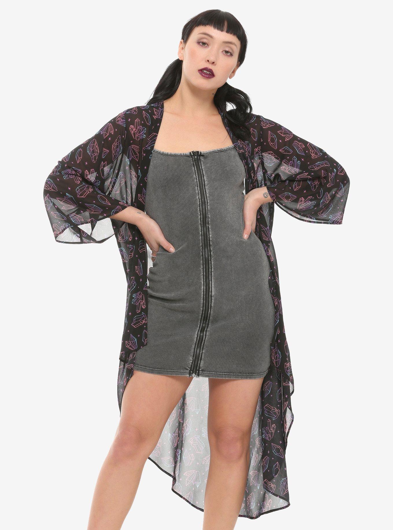 Crystal Print Midi Kimono, , hi-res