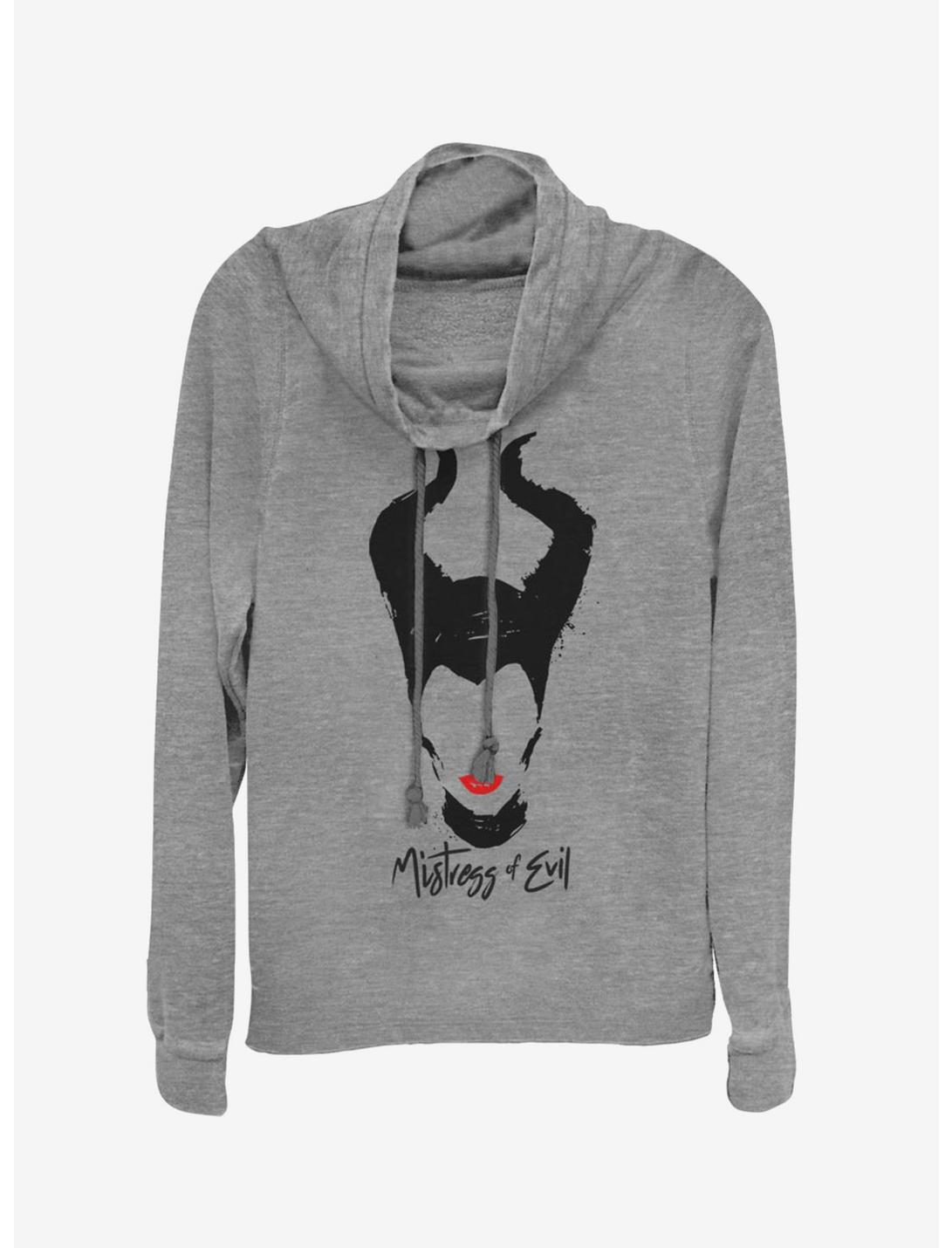 Disney Maleficent: Mistress Of Evil Red Lips Cowlneck Long-Sleeve Womens Top, GRAY HTR, hi-res