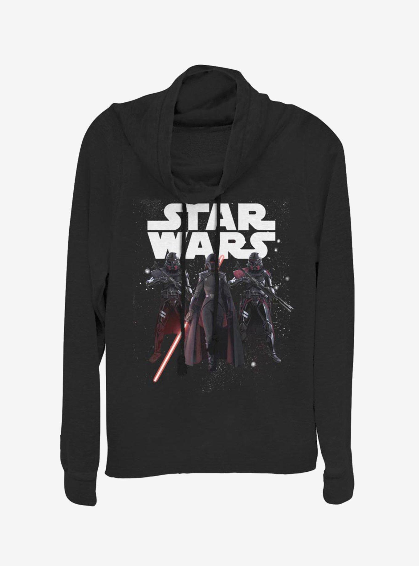Star Wars Jedi Fallen Order Big Three Cowlneck Long-Sleeve Womens Top, BLACK, hi-res