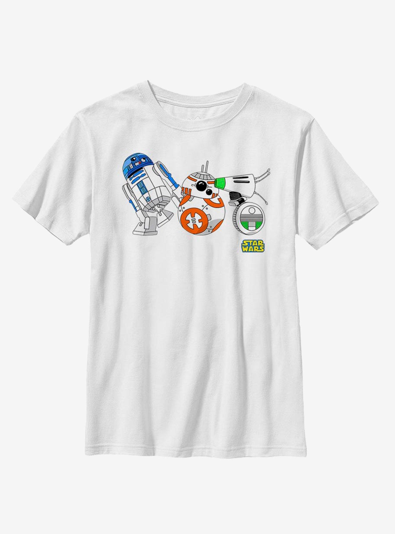 Star Wars Episode IX The Rise Of Skywalker Cartoon Droid Lineup Youth T-Shirt, WHITE, hi-res