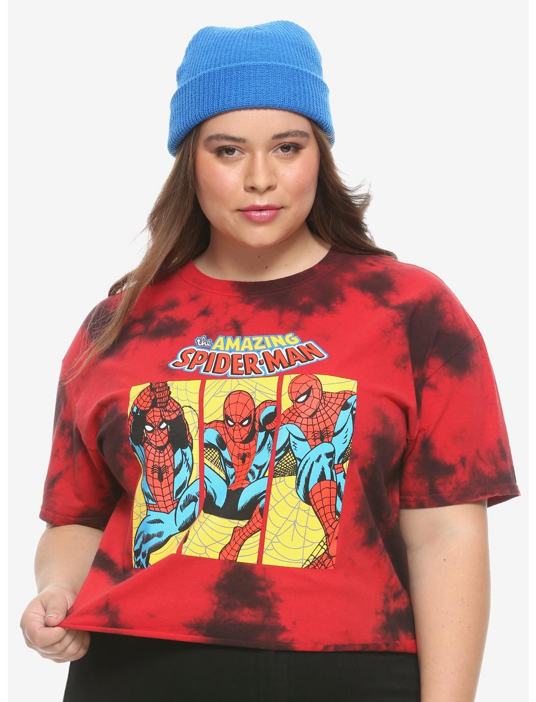 Marvel The Amazing Spider-Man Tie-Dye Girls Crop T-Shirt Plus Size, MULTI, hi-res