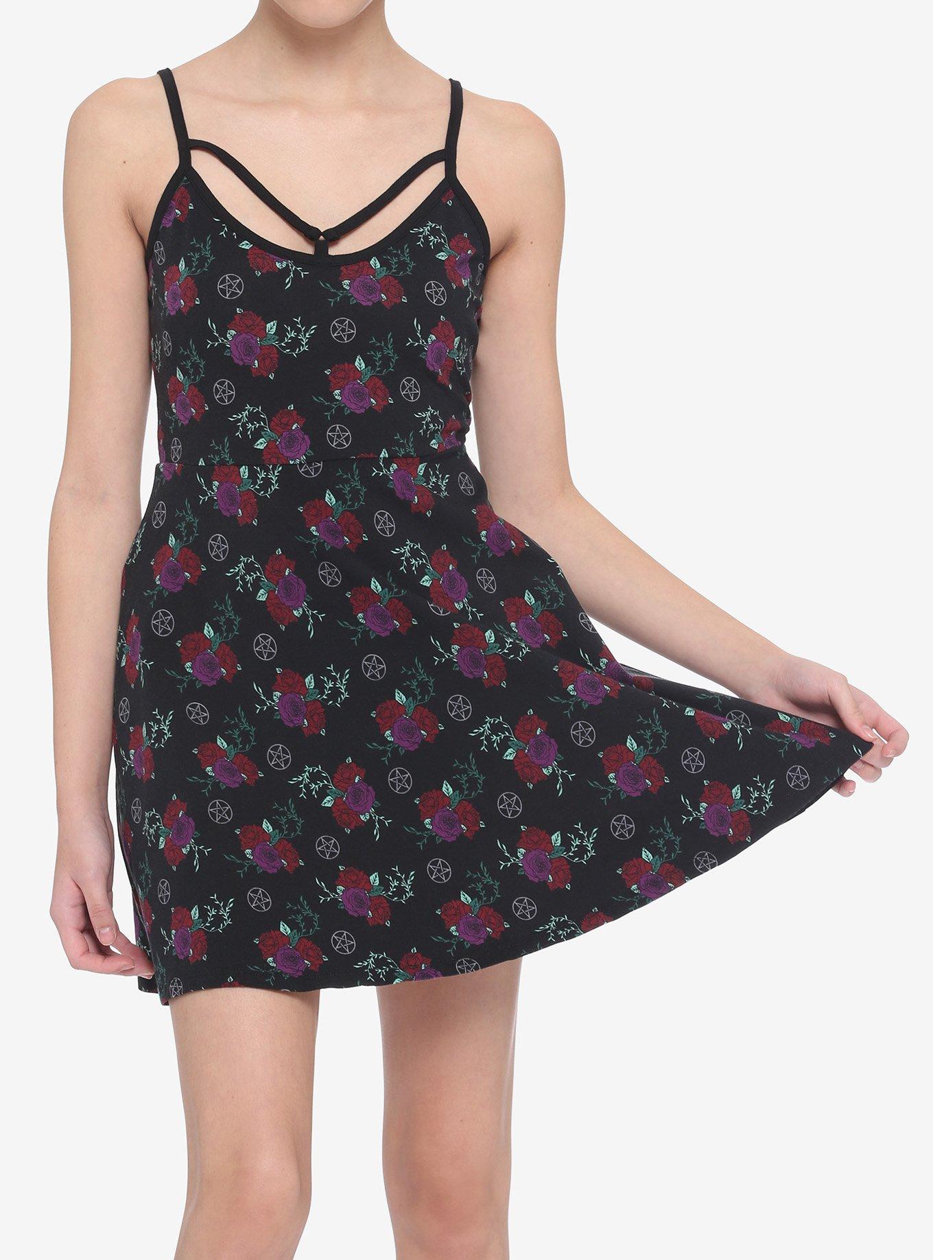 Rose & Pentagram Strappy Dress, FLORAL, hi-res