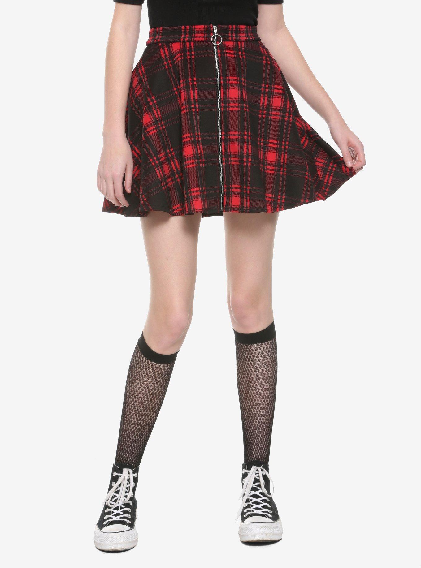 Black & Red Plaid O-Ring Skater Skirt | Hot Topic
