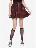 Black & Red Plaid O-Ring Skater Skirt, PLAID - RED, hi-res