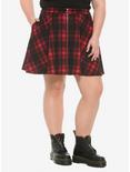 Black & Red Plaid O-Ring Skater Skirt Plus Size, PLAID - RED, hi-res