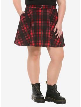 Black & Red Plaid O-Ring Skater Skirt Plus Size, , hi-res