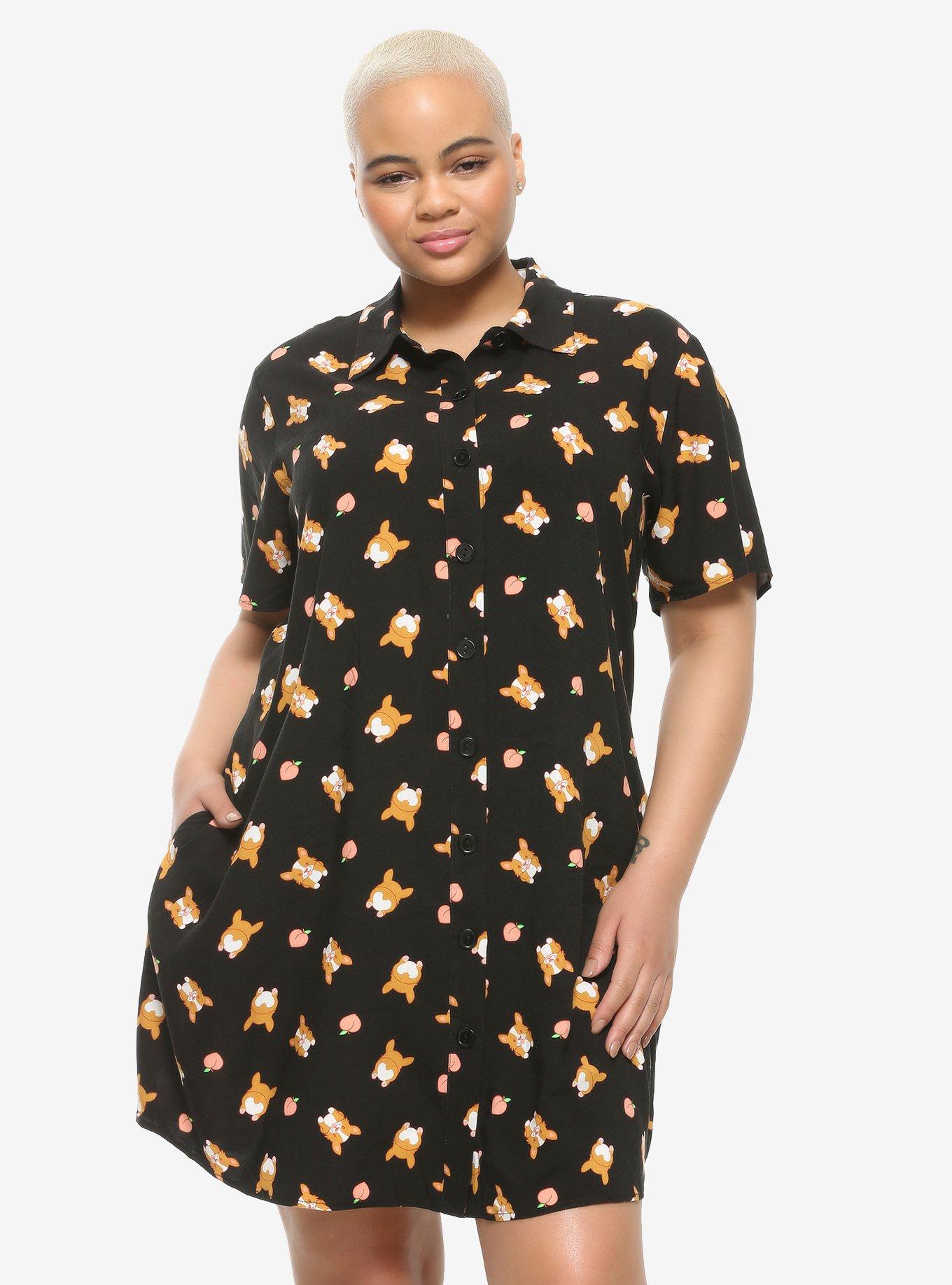 Corgi & Peach Woven Button-Up Dress Plus Size | Hot Topic