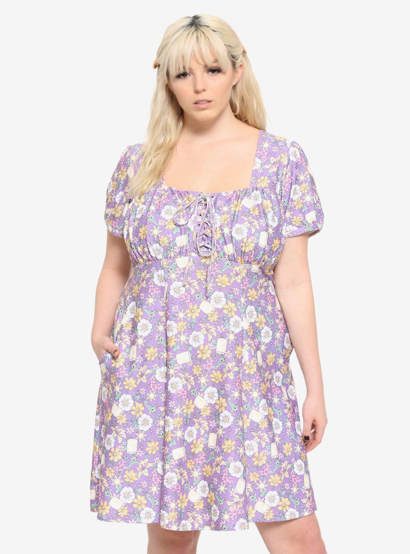 Her Universe Disney Tangled Floral Icons Dress Plus Size, LAVENDER, hi-res