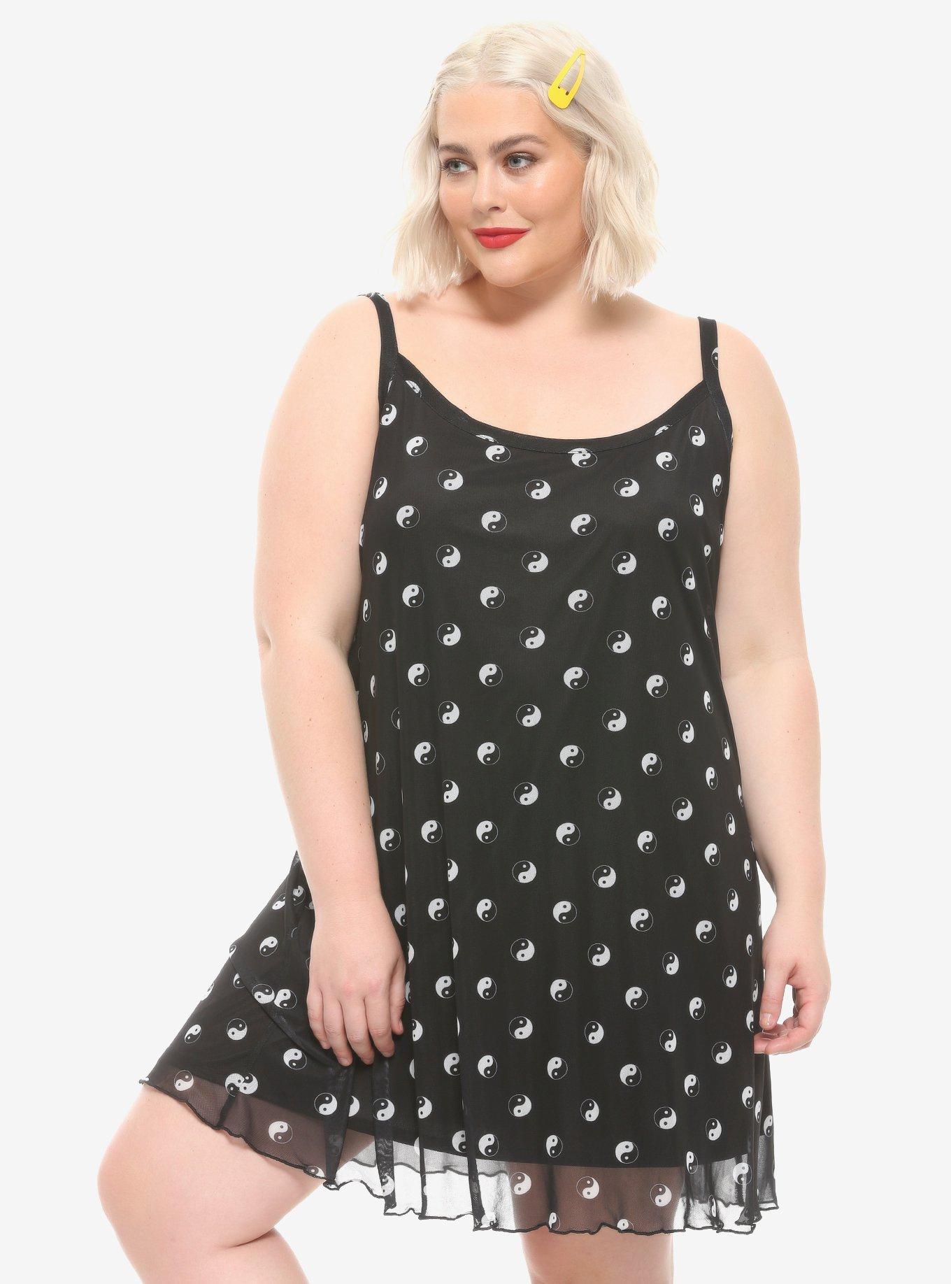 Yin-Yang Mesh Dress Plus Size, BLACK, hi-res