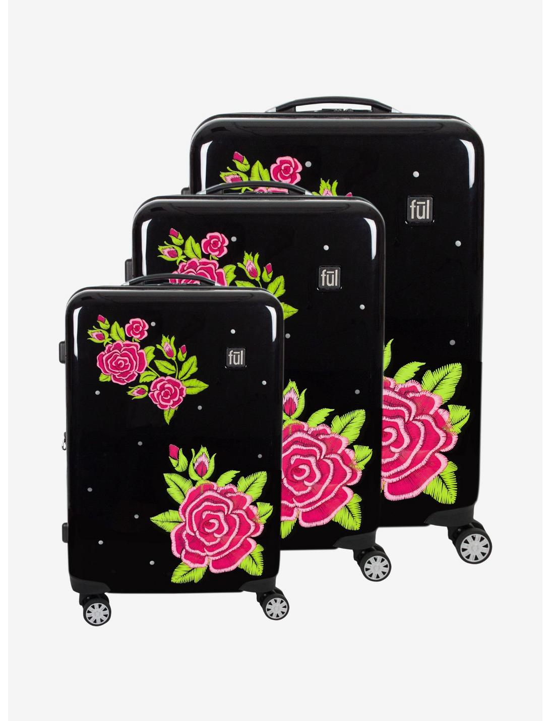FUL Printed Rose Hard Sided 3 Piece Luggage Set, , hi-res