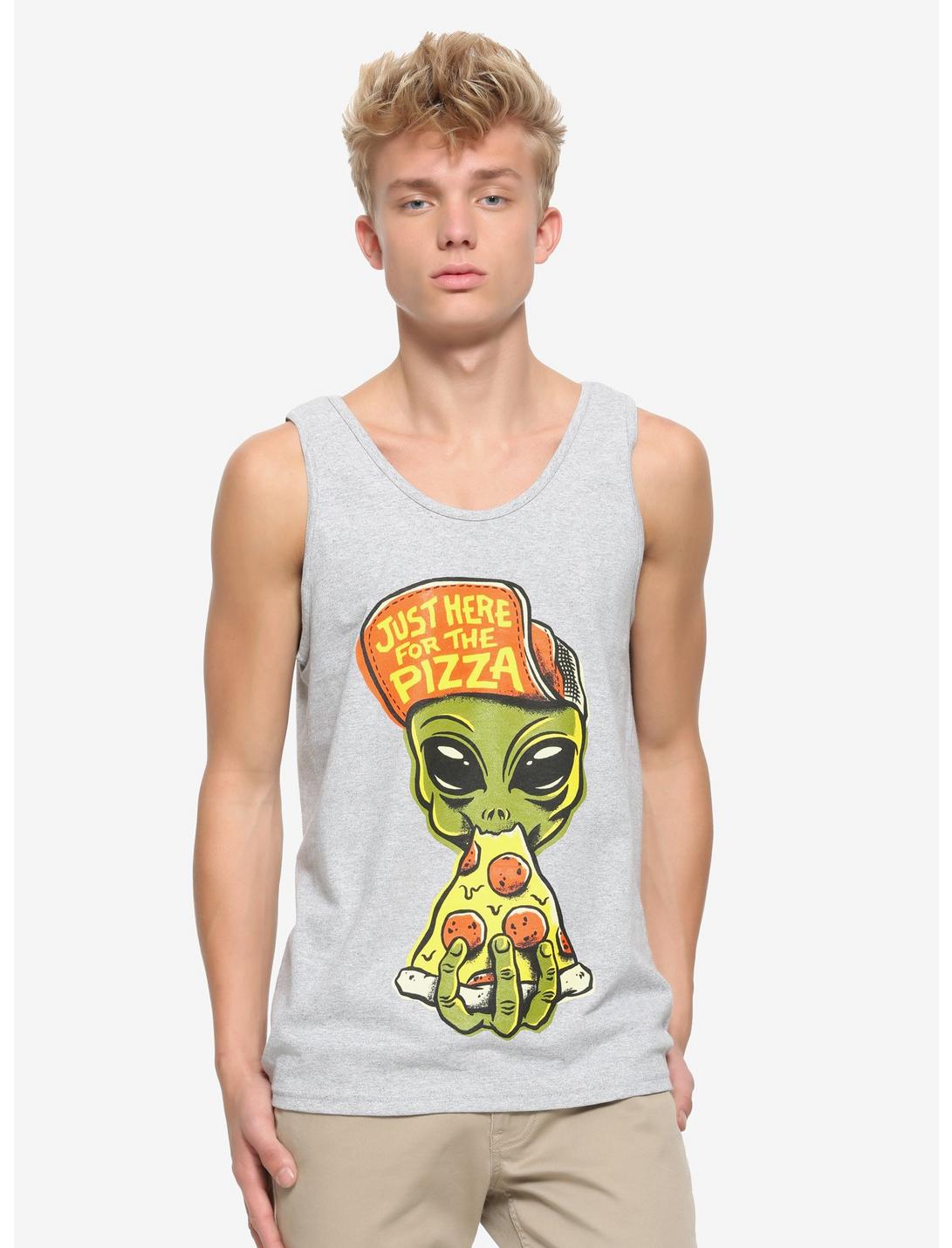 Just Here For The Pizza Alien Tank Top, GREY, hi-res