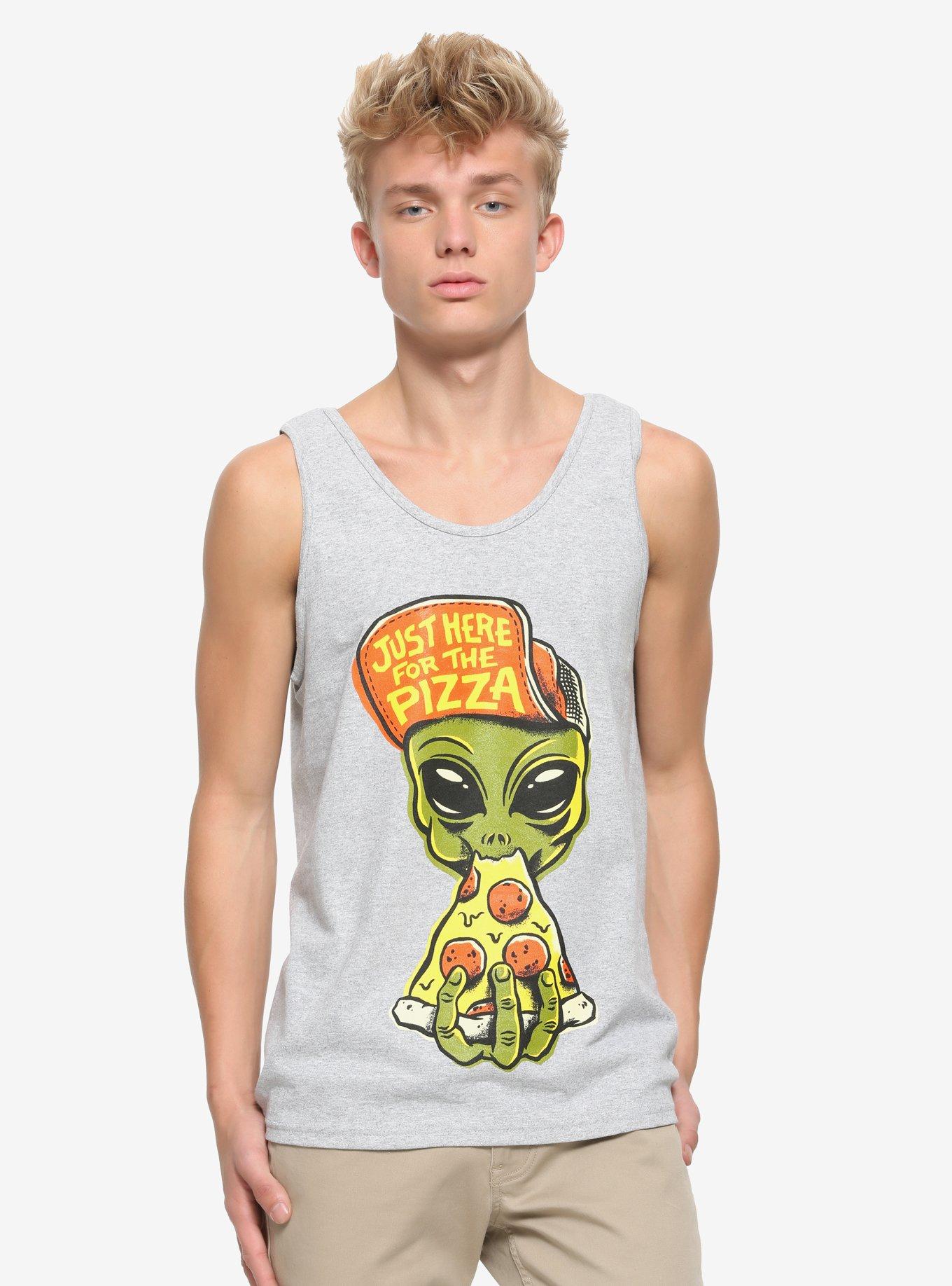 Just Here For The Pizza Alien Tank Top, GREY, hi-res