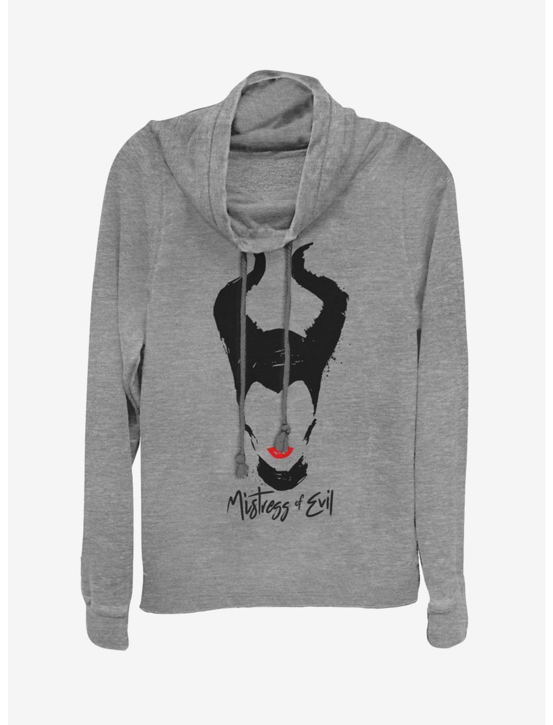 Disney Maleficent: Mistress Of Evil Red Lips Cowlneck Long-Sleeve Womens Top, GRAY HTR, hi-res