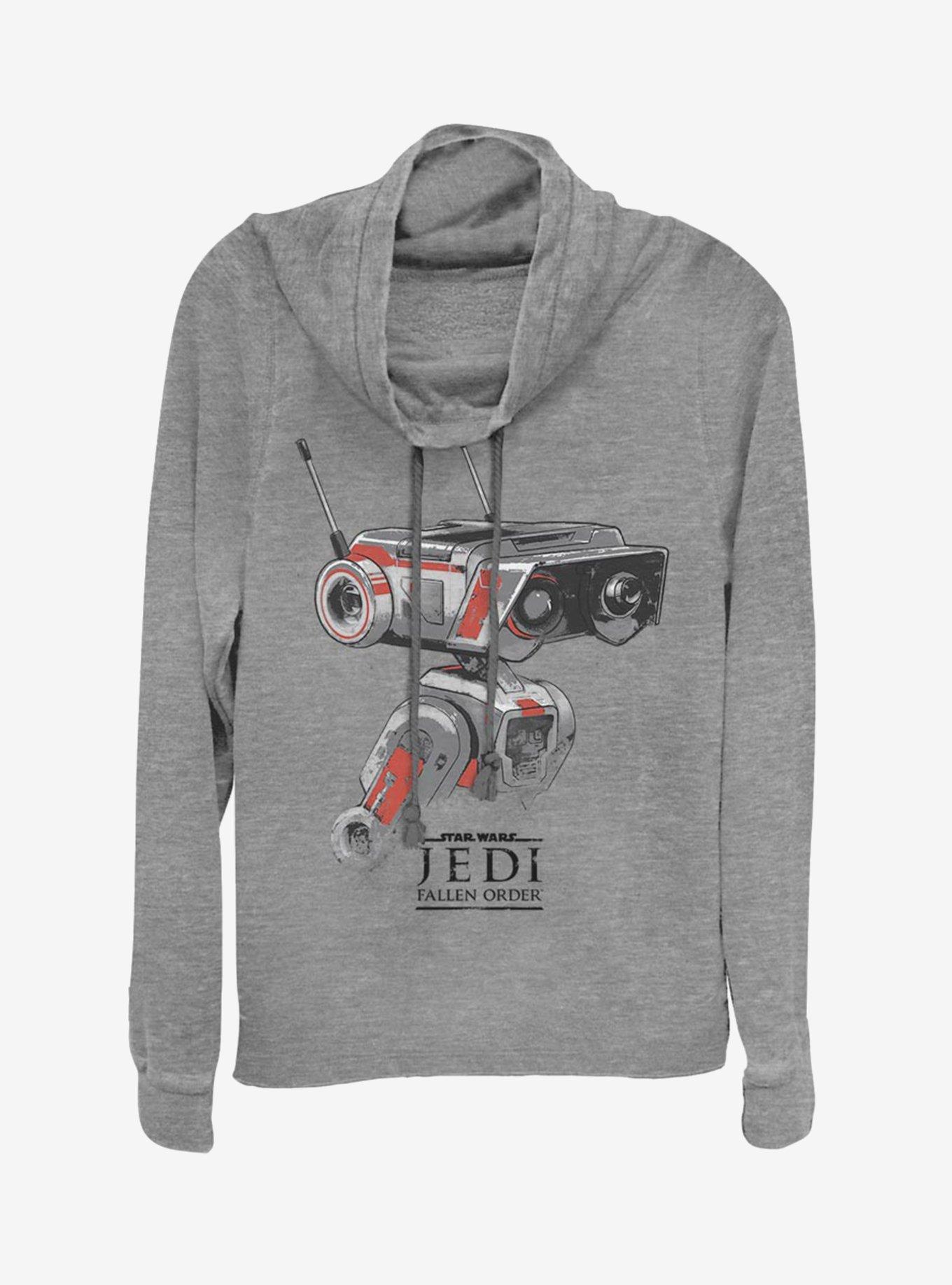 Star Wars Jedi Fallen Order Droid Art Cowlneck Long-Sleeve Womens Top, GRAY HTR, hi-res