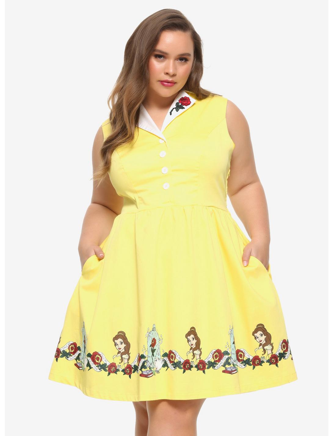 Her Universe Disney Beauty And The Beast Belle Retro Dress Plus Size, LIGHT YELLOW, hi-res