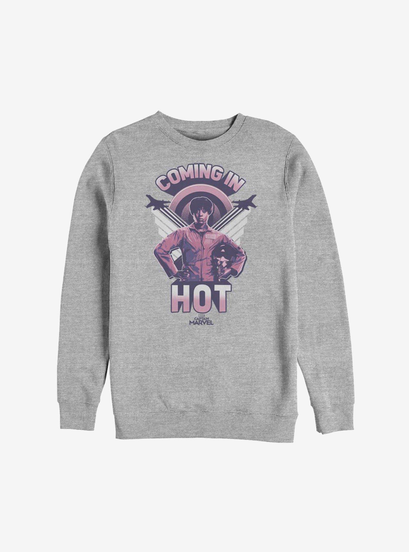 Marvel Captain Marvel Coming In Hot Sweatshirt, ATH HTR, hi-res