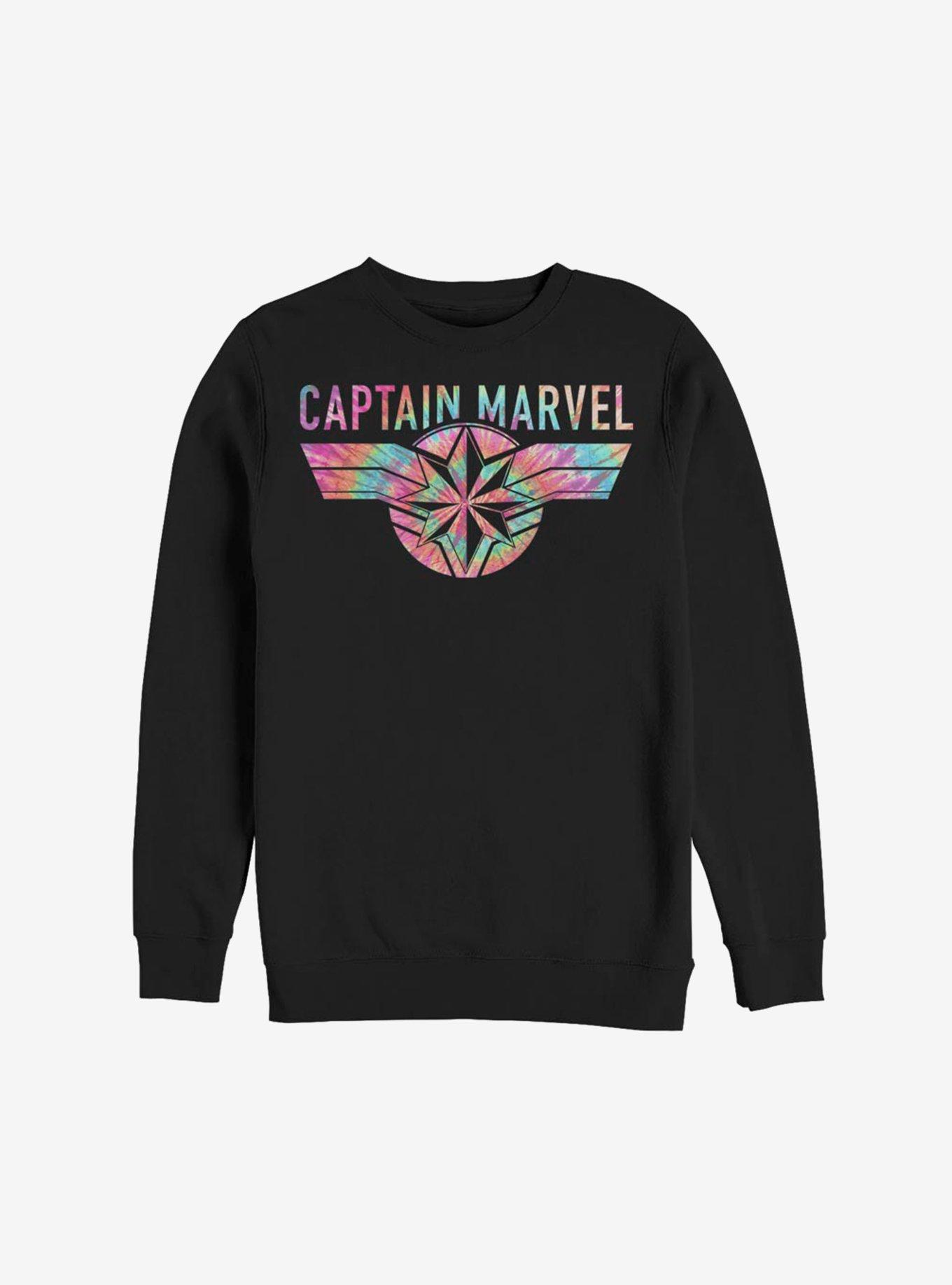 Marvel Captain Marvel Tie-Dye Captain Logo Sweatshirt, BLACK, hi-res