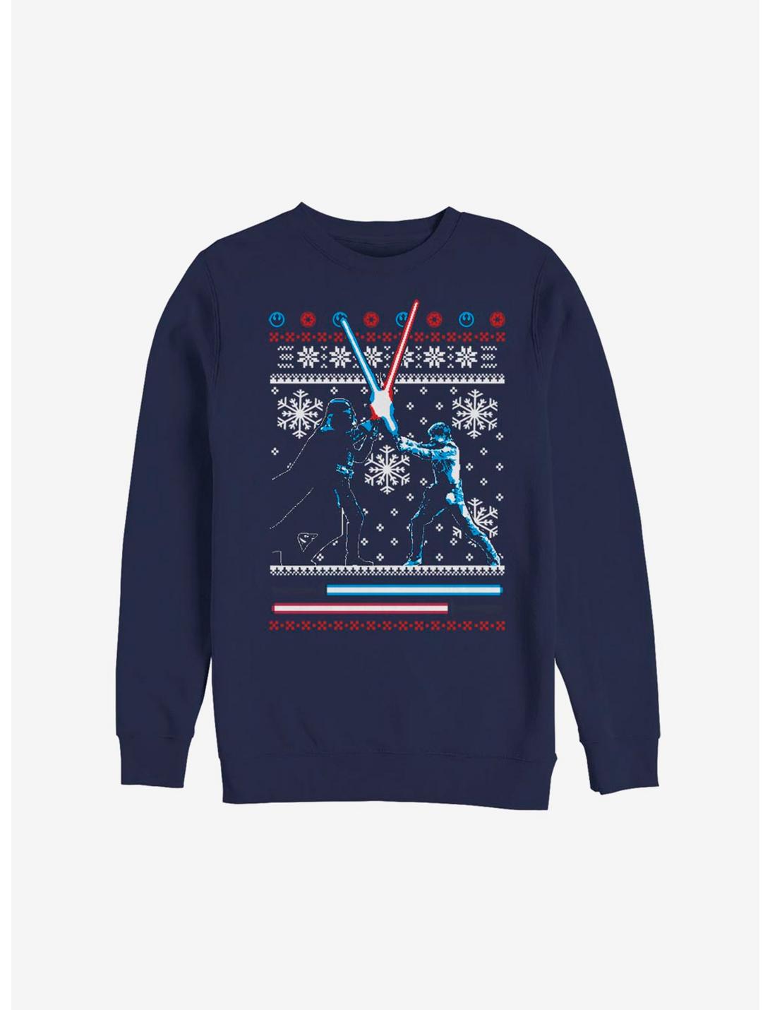 Star Wars Light Saber Duel Christmas Pattern Sweatshirt, NAVY, hi-res