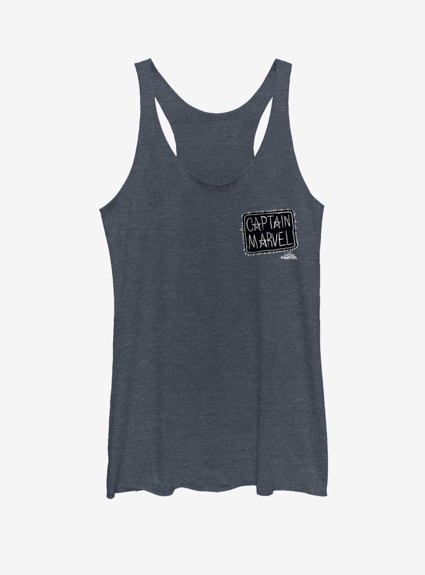 Marvel Captain Marvel Faux Patch Womens Tank Top, NAVY HTR, hi-res