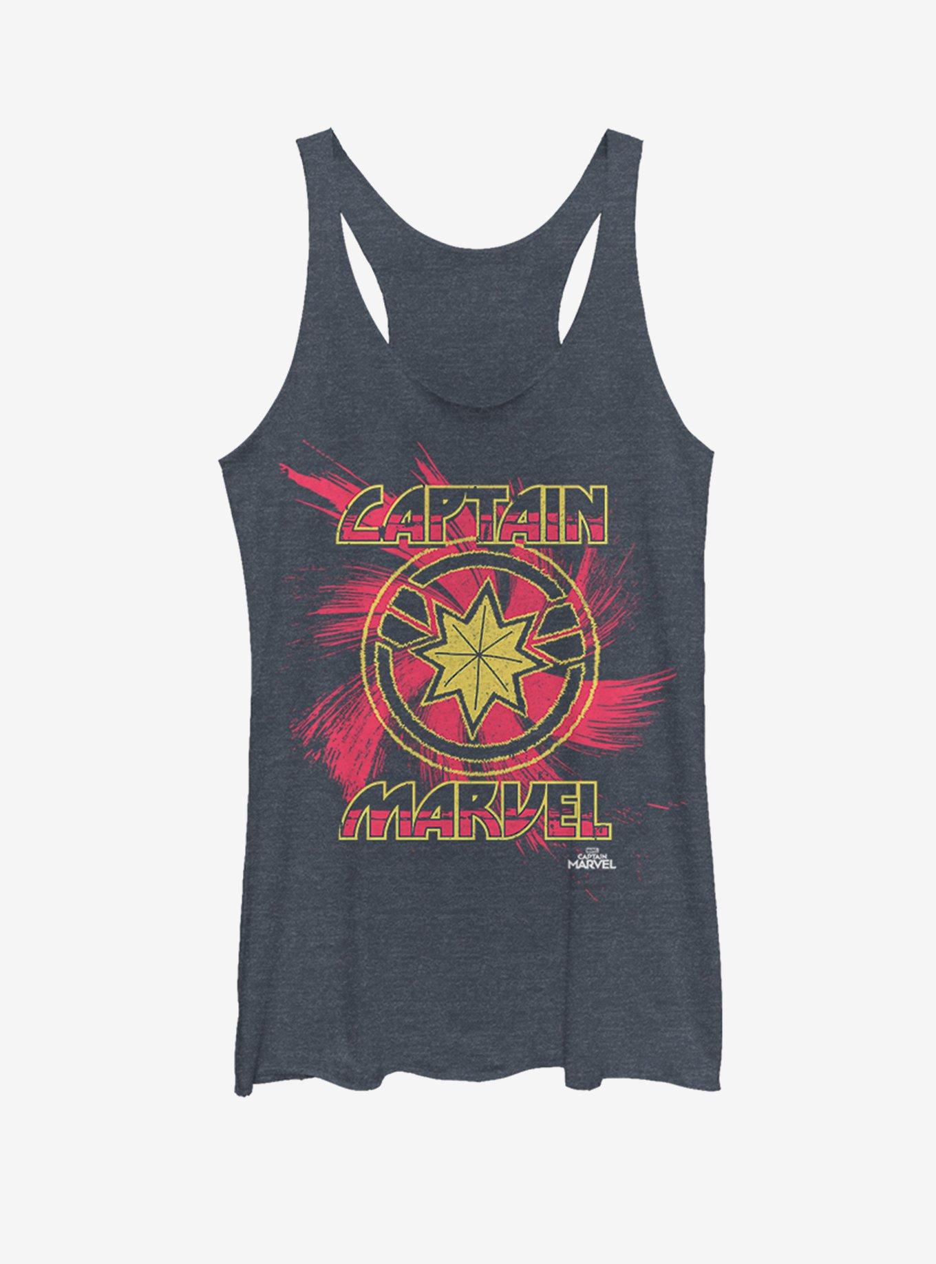 Marvel Captain Marvel Swirl Womens Tank Top, NAVY HTR, hi-res