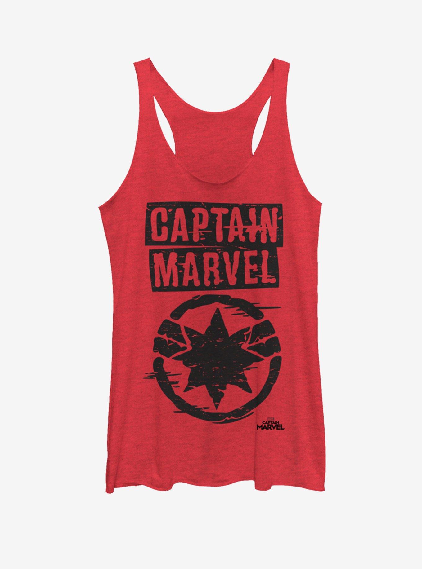 Marvel Captain Marvel Painted Logo Womens Tank Top, RED HTR, hi-res