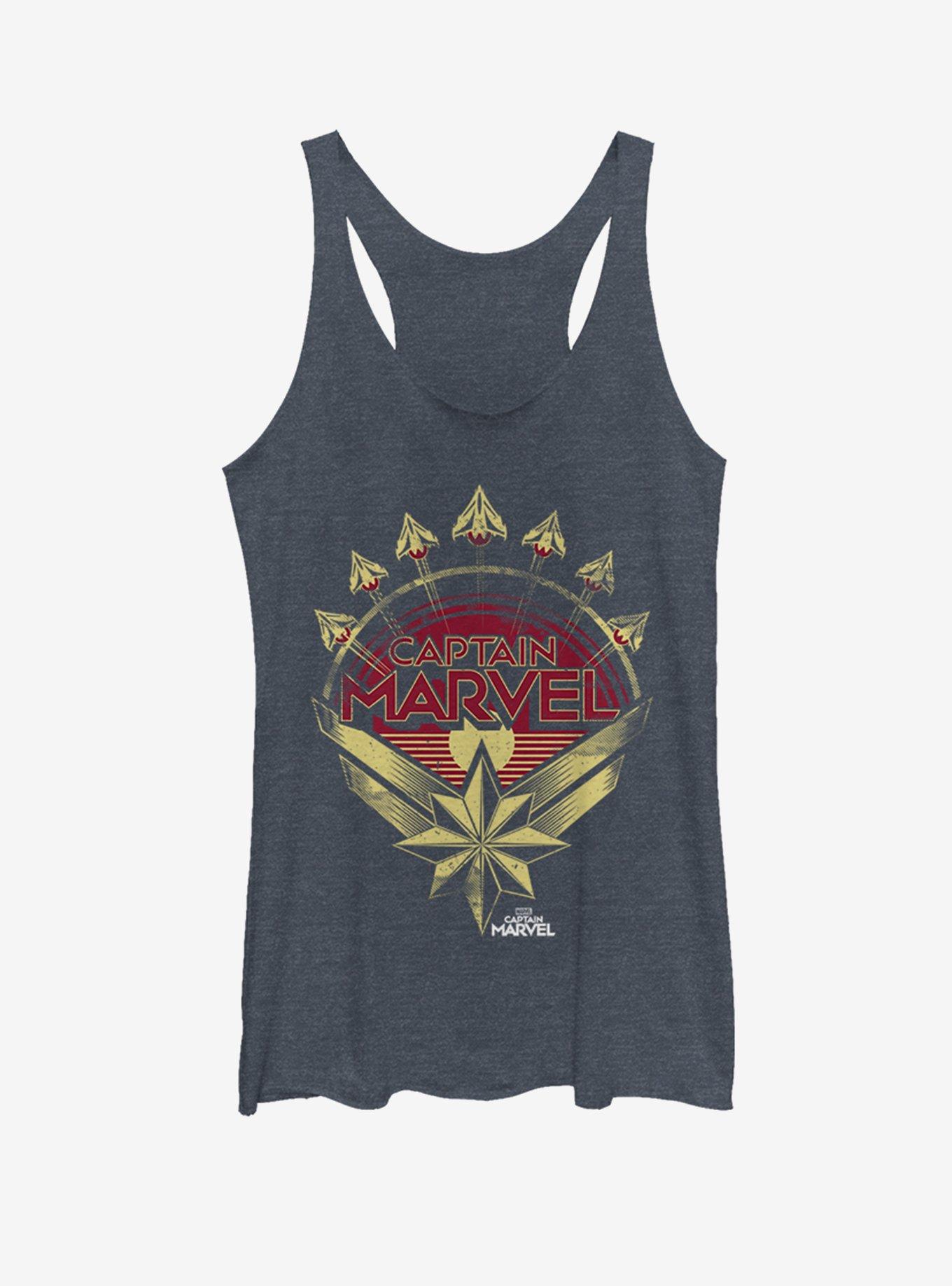 Marvel Captain Marvel Plane Model Logo Womens Tank Top, NAVY HTR, hi-res