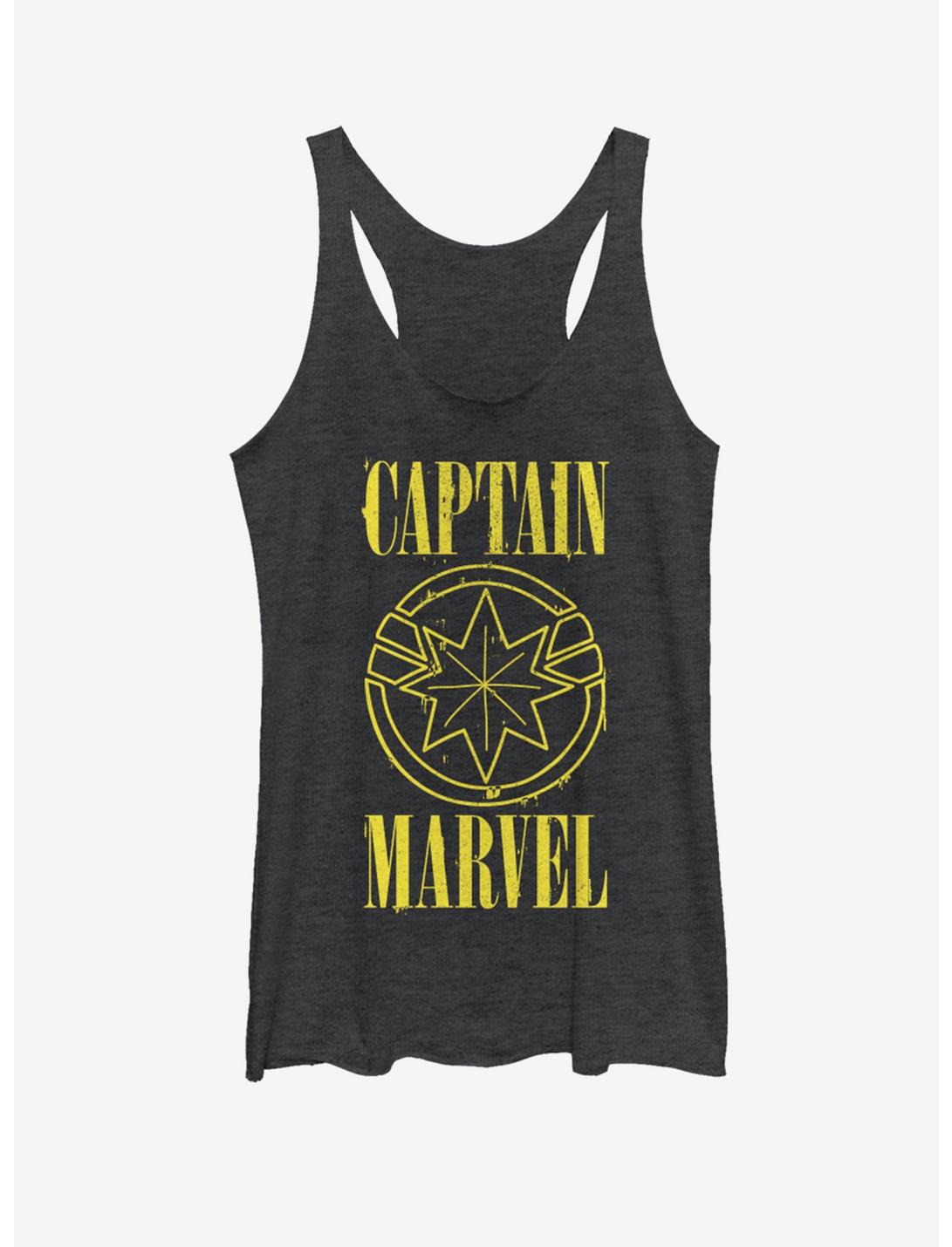 Marvel Captain Marvel Yellow Marvel Womens Tank Top, BLK HTR, hi-res