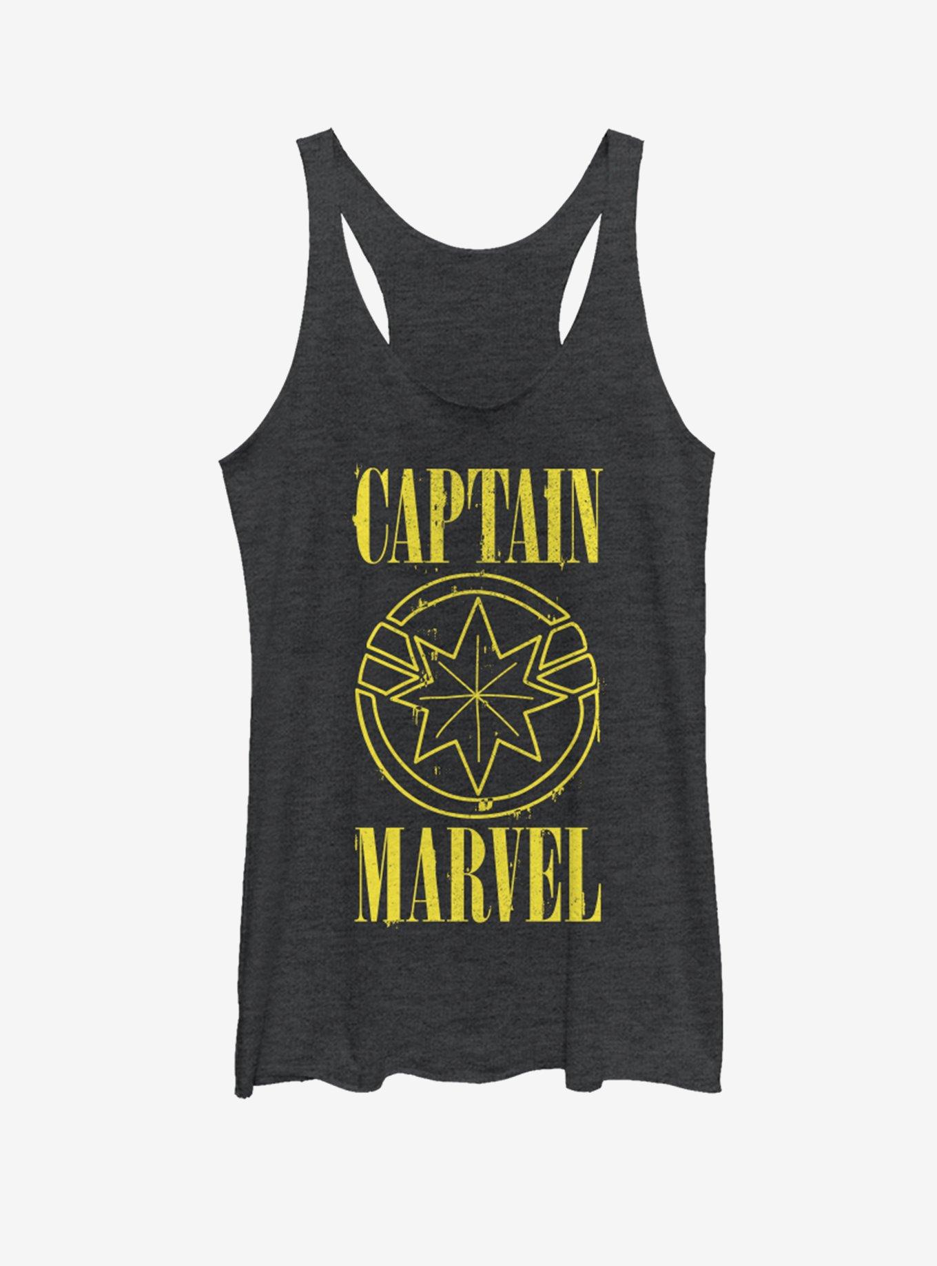 Marvel Captain Marvel Yellow Marvel Womens Tank Top, BLK HTR, hi-res