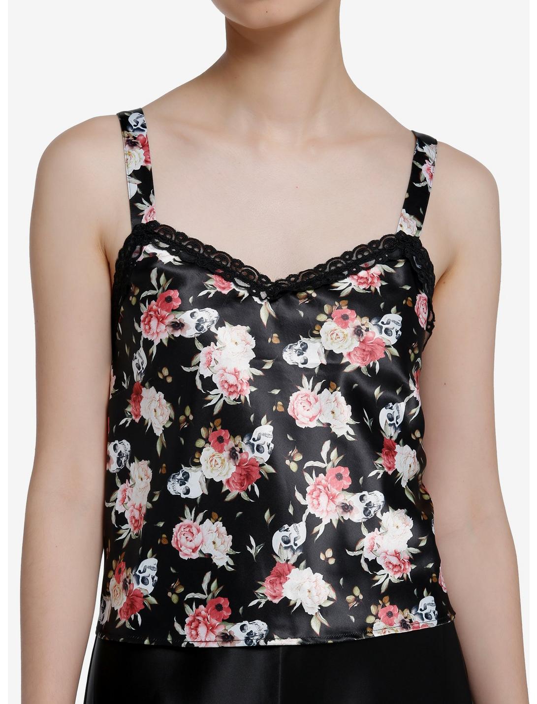 Skull & Flowers Satin & Lace Girls Strappy Tank Top, MULTI, hi-res