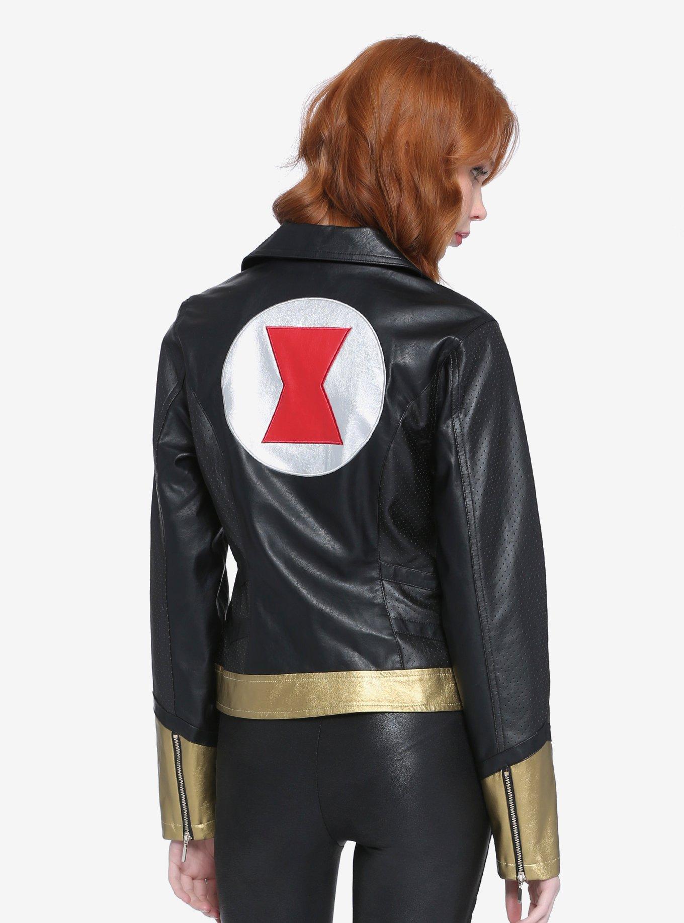 Her Universe Marvel Black Widow Faux Leather Girls Moto Jacket Hot Topic