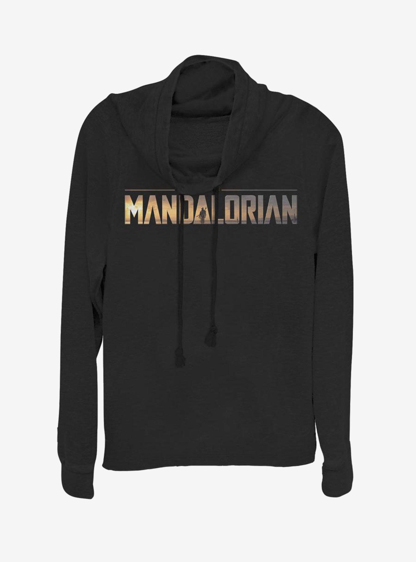 Star Wars The Mandalorian Mandalorian Logo Cowl Neck Long-Sleeve Girls Top, BLACK, hi-res