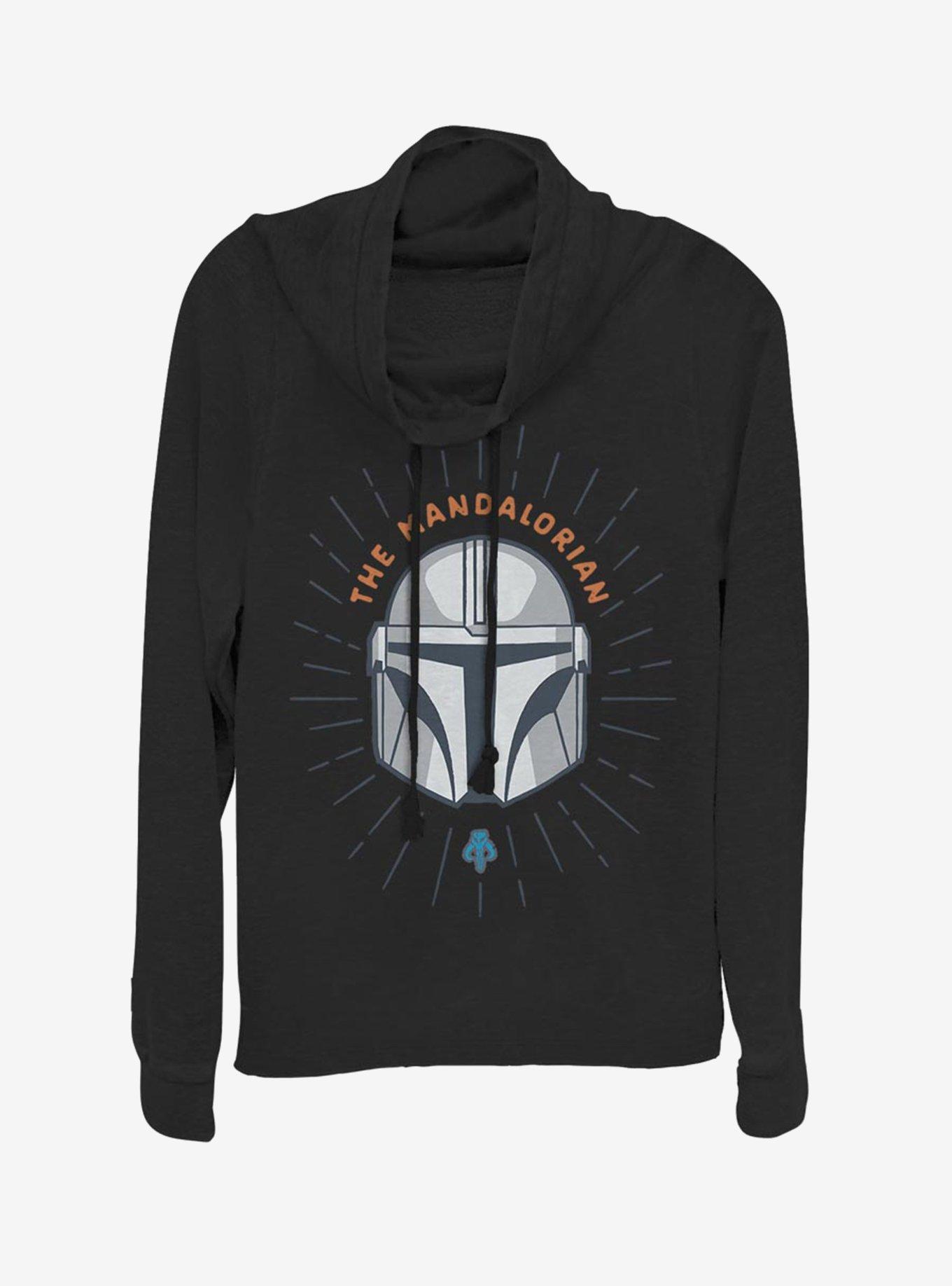 Star Wars The Mandalorian Simple Shield Cowl Neck Long-Sleeve Girls Top, BLACK, hi-res