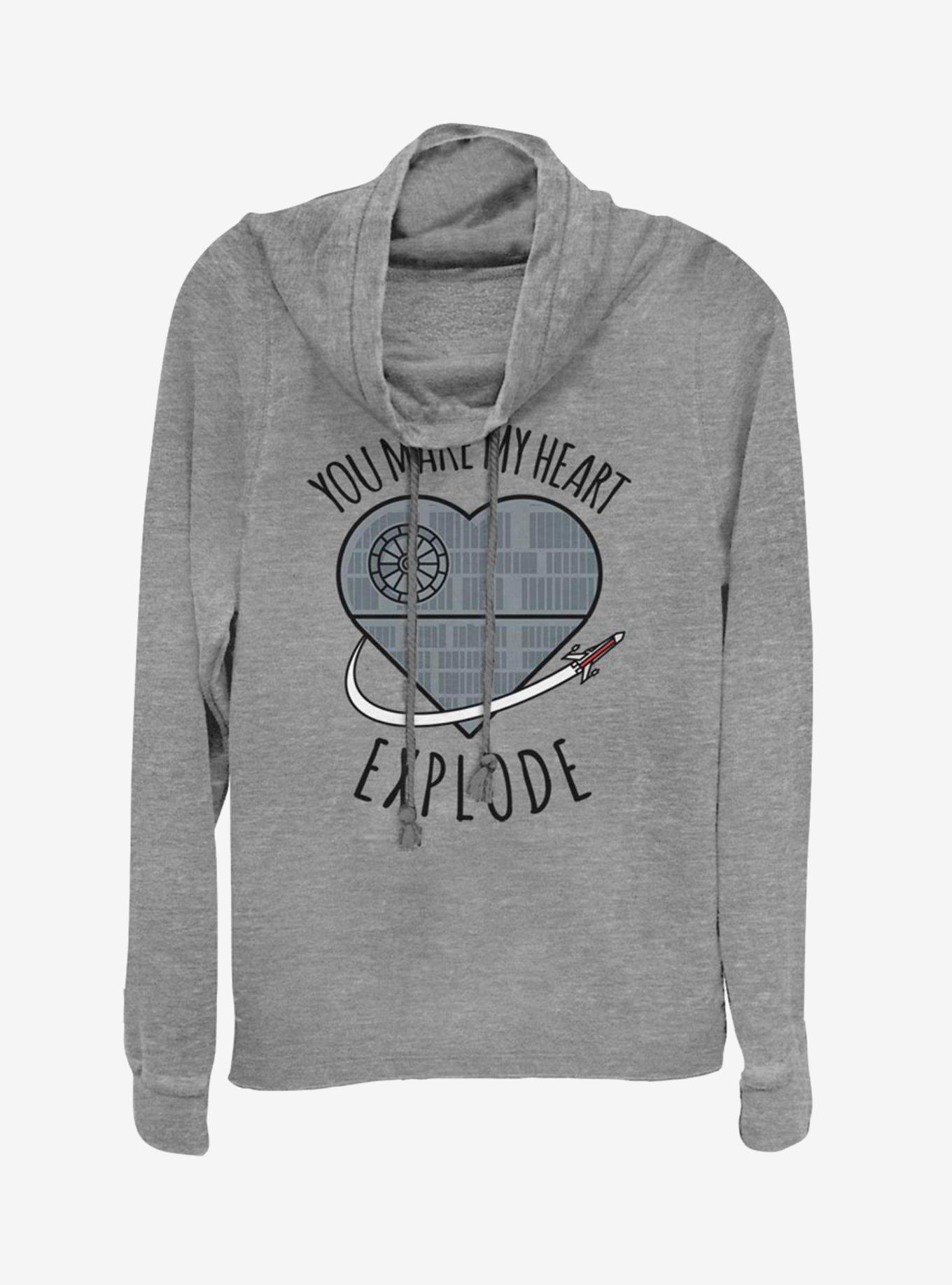 Star Wars Death Star Heart Explode Cowlneck Long-Sleeve Womens Top, , hi-res