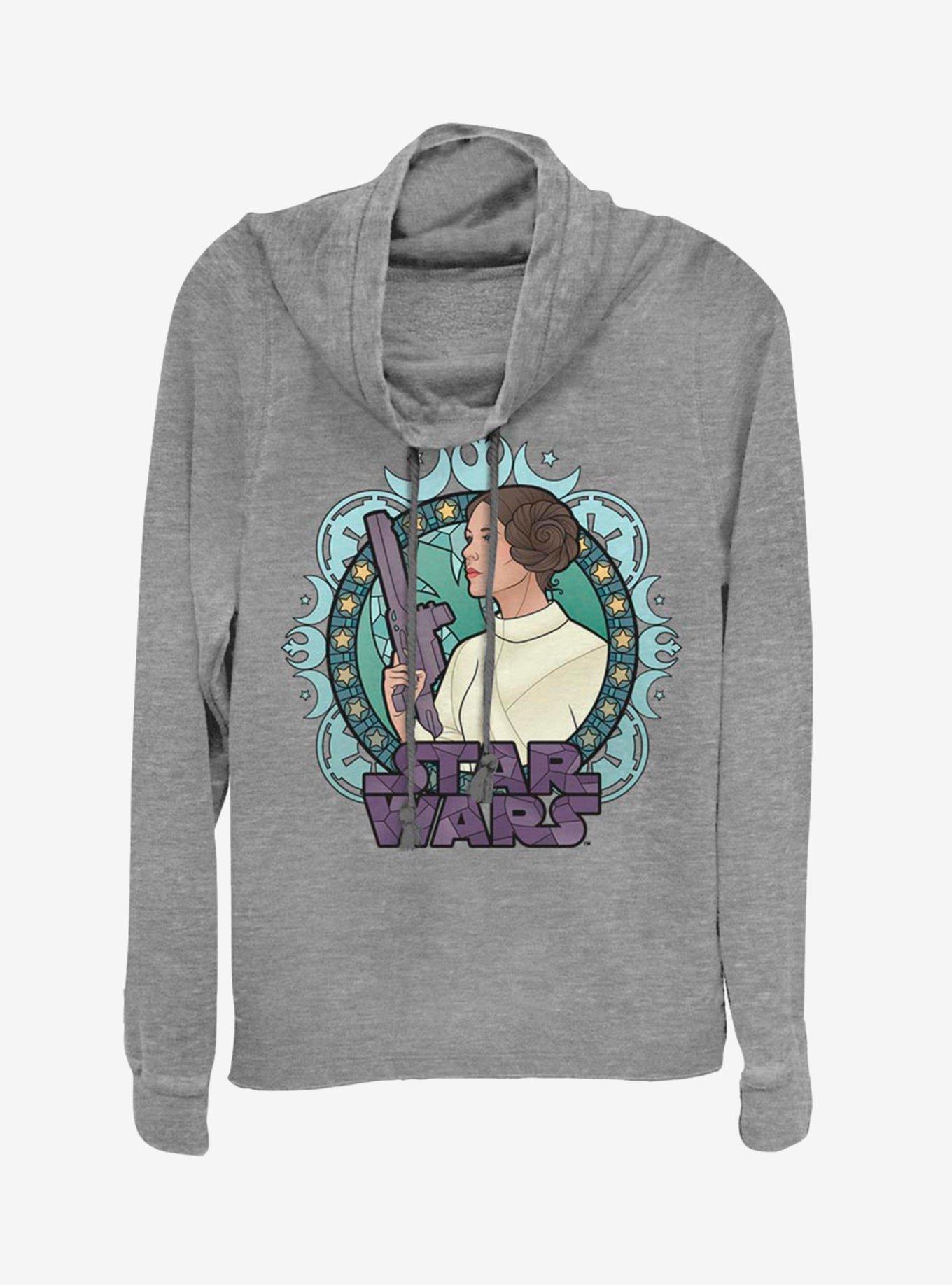 Star Wars Leia Glass Cowlneck Long-Sleeve Womens Top, GRAY HTR, hi-res