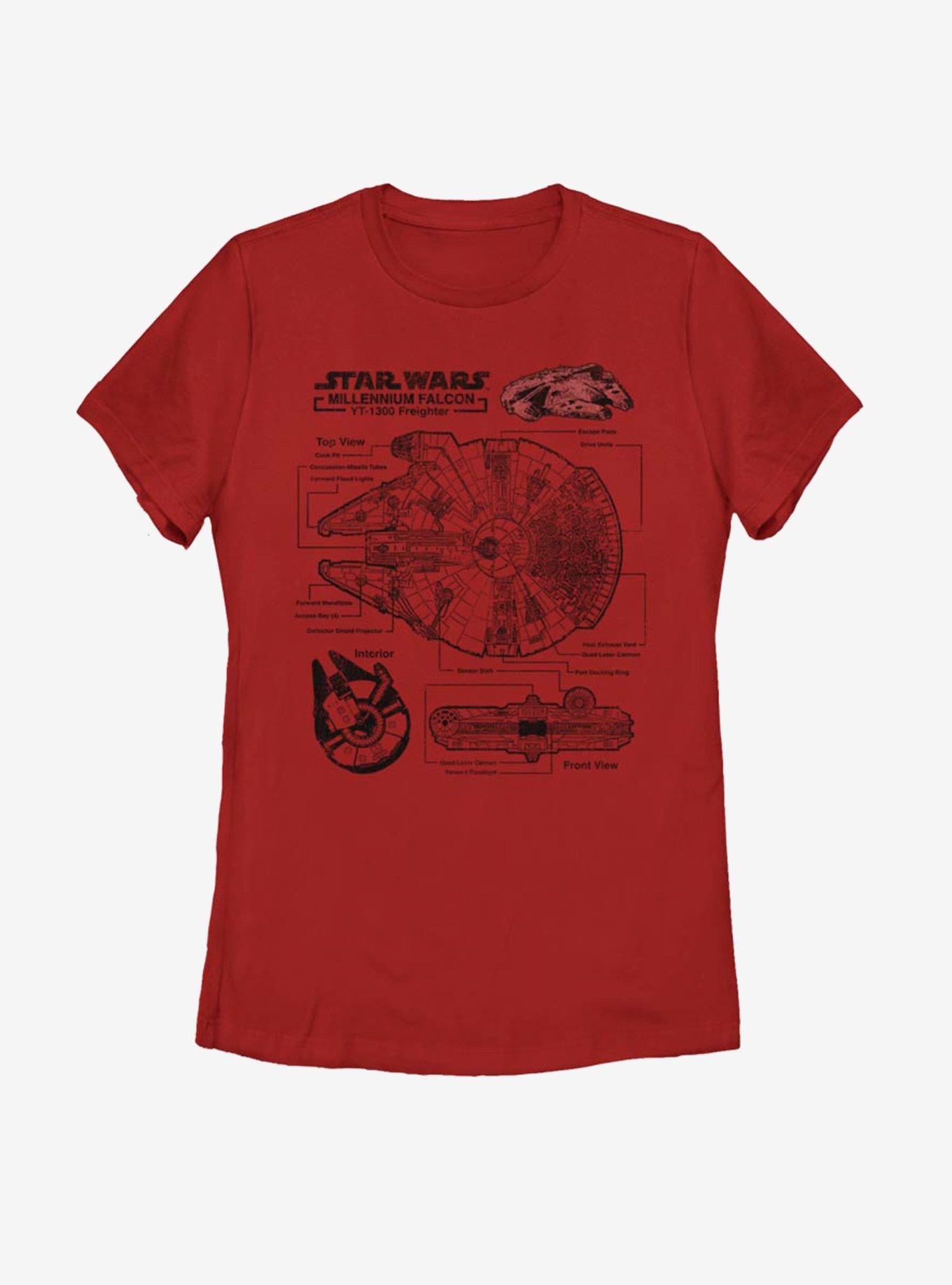 Star Wars Falcon Schematic Womens T-Shirt, RED, hi-res