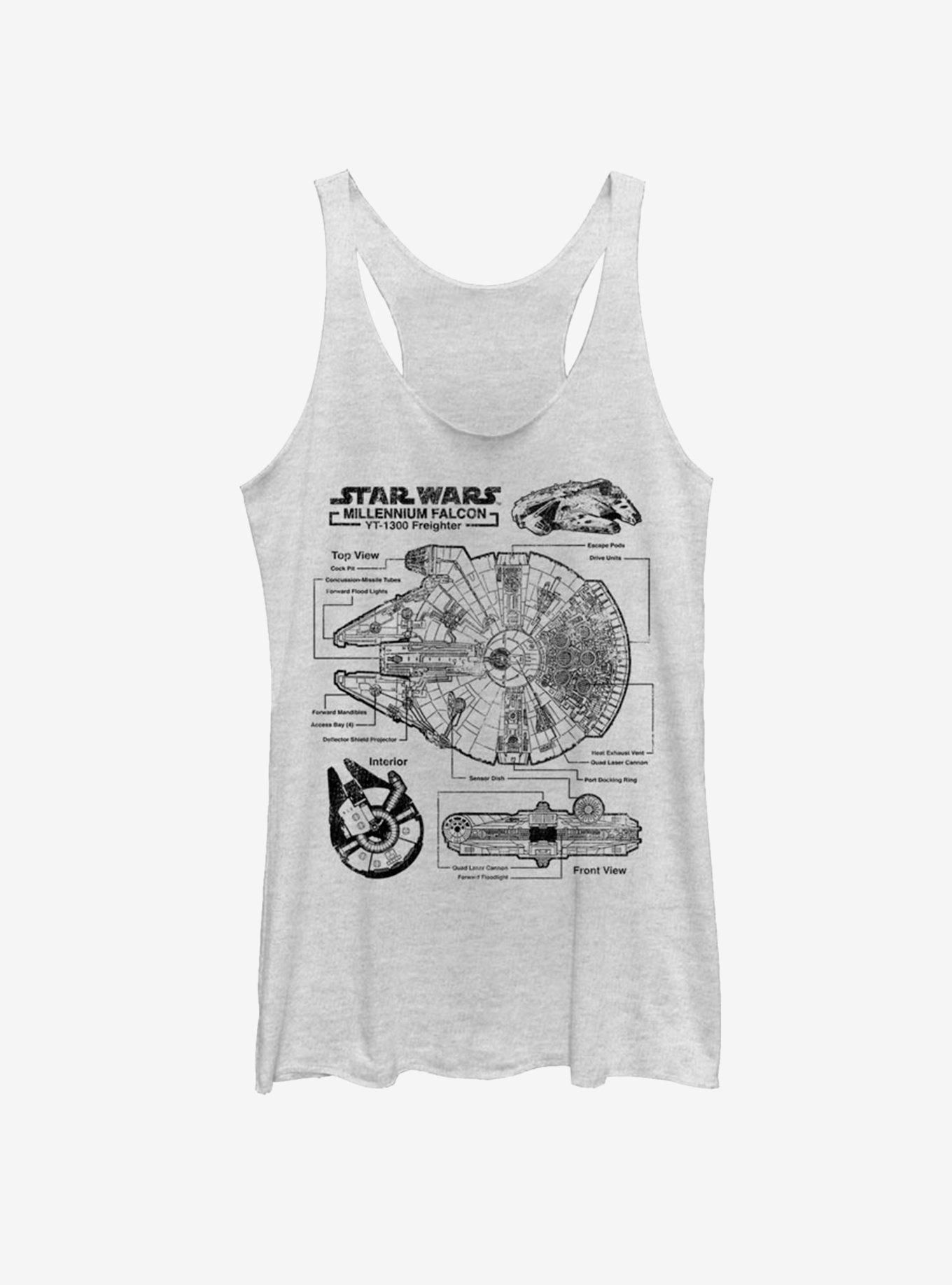 Star Wars Falcon Schematic Womens Tank Top, WHITE HTR, hi-res