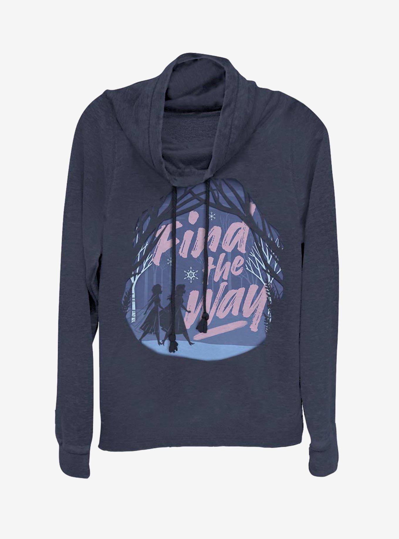 Frozen 2 Paper Winter Cowl Neck Long-Sleeve Girls Top, NAVY, hi-res