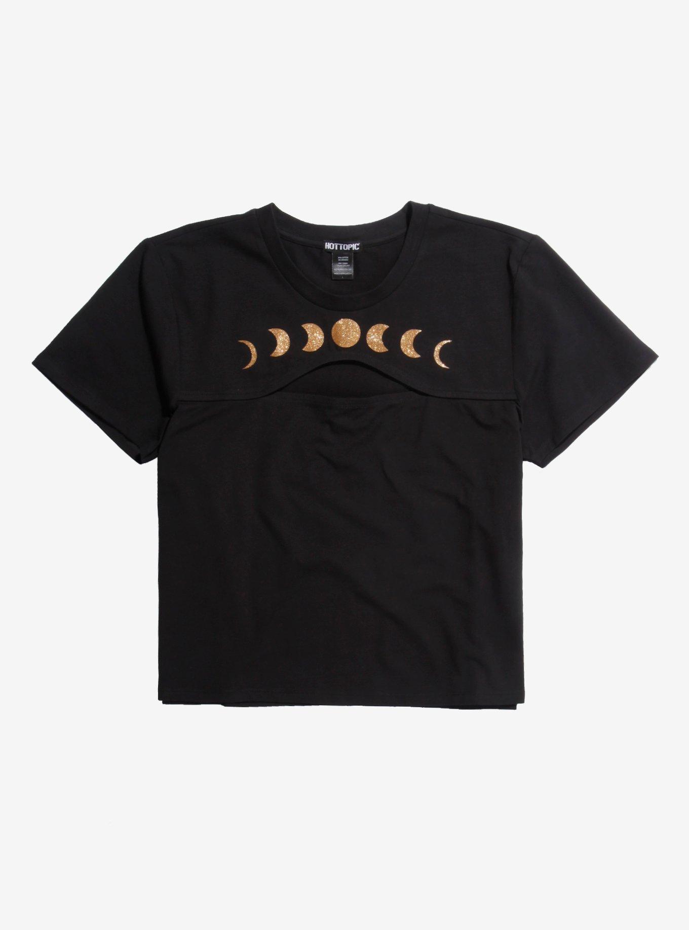 Moon Phases Cutout Girls Crop T-Shirt Plus Size, MULTI, hi-res